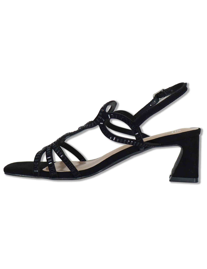 Sandali donna slingback in eco camoscio nero con borche e tacco medio 3H107-16 3K54 Exe 