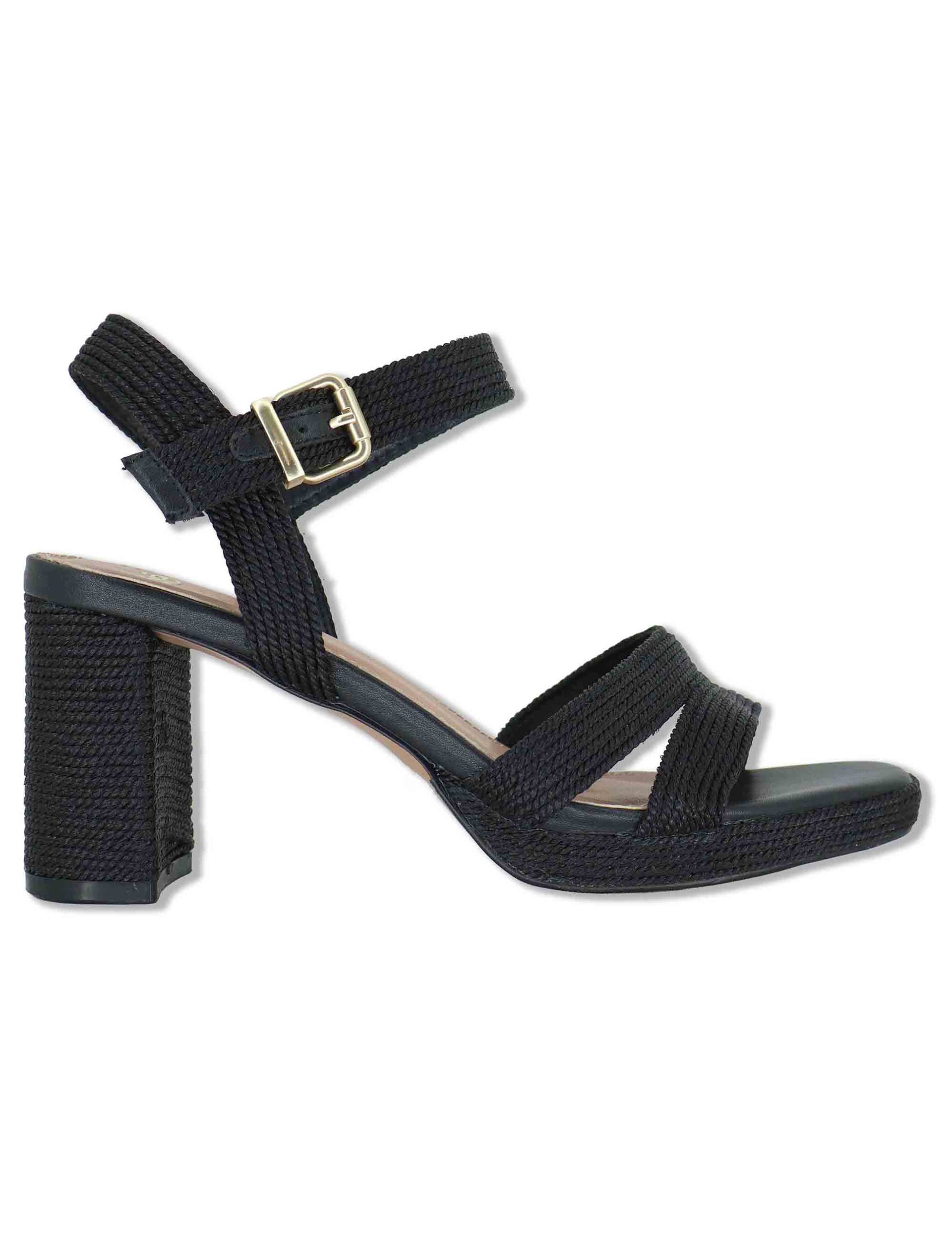 Sandali donna in rafia nera con tacco alto e cinturino alla caviglia LUISA-777 993-01 Exe 