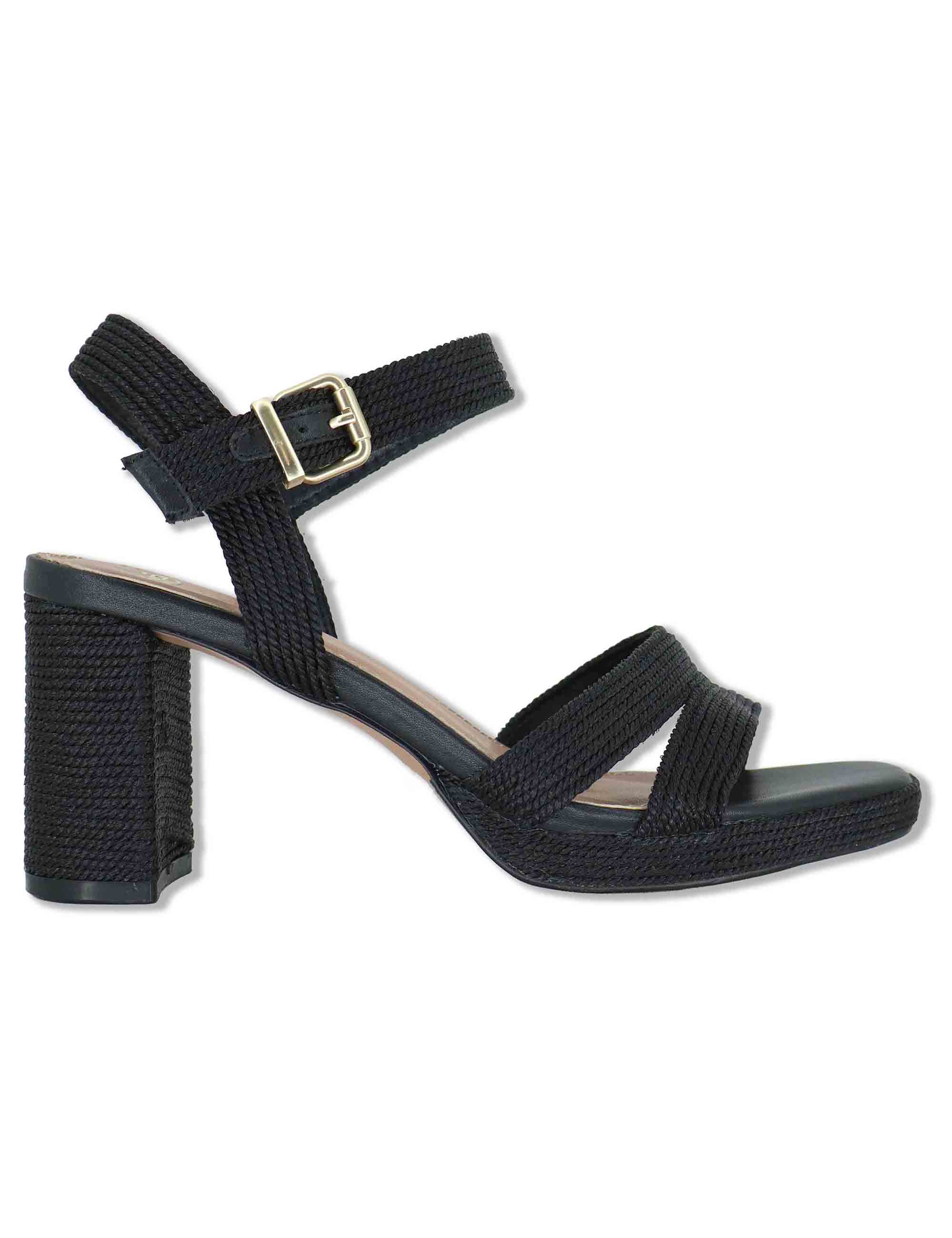 Sandali donna in rafia nera con tacco alto e cinturino alla caviglia LUISA-777 993-01 Exe 
