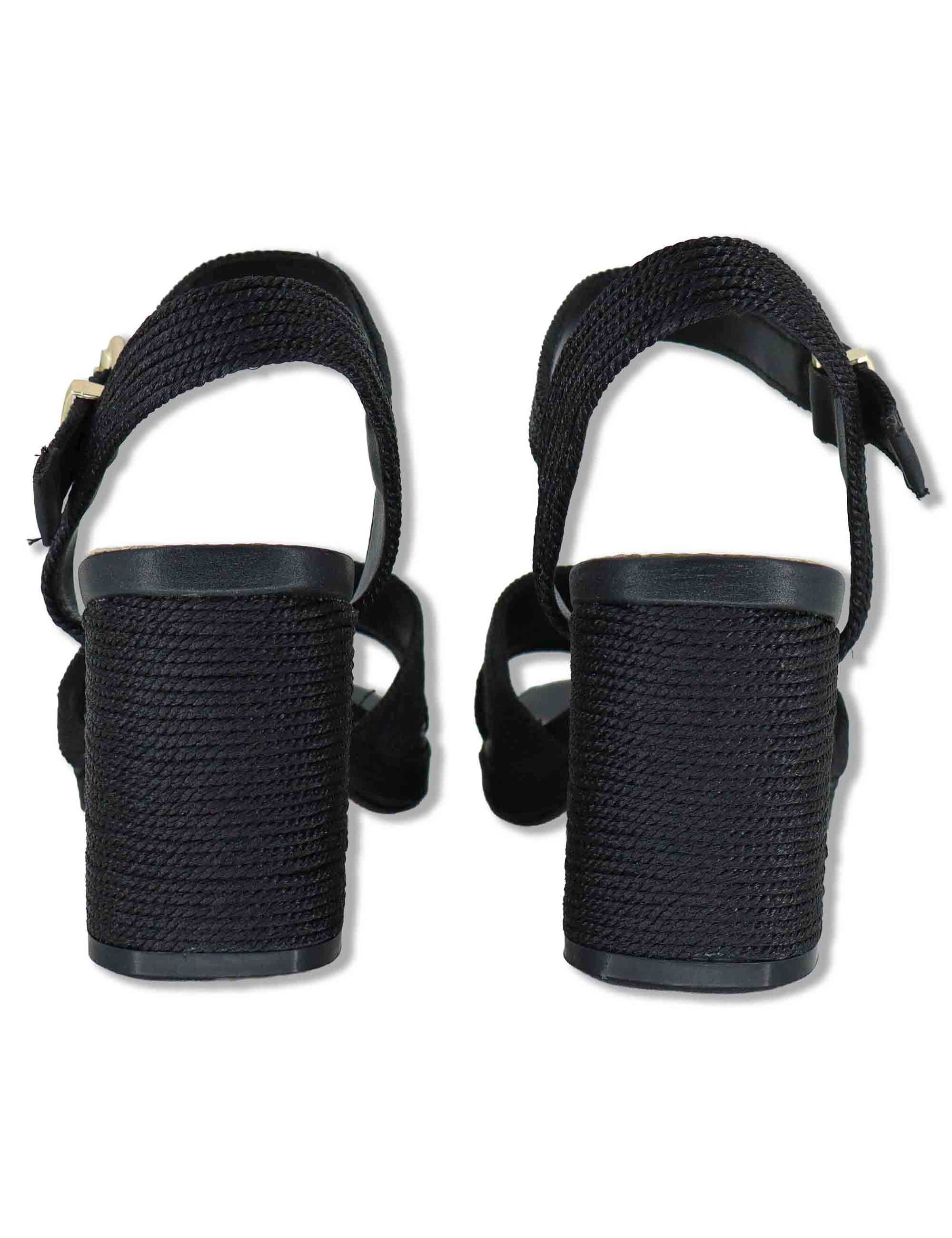 Sandali donna in rafia nera con tacco alto e cinturino alla caviglia LUISA-777 993-01 Exe 