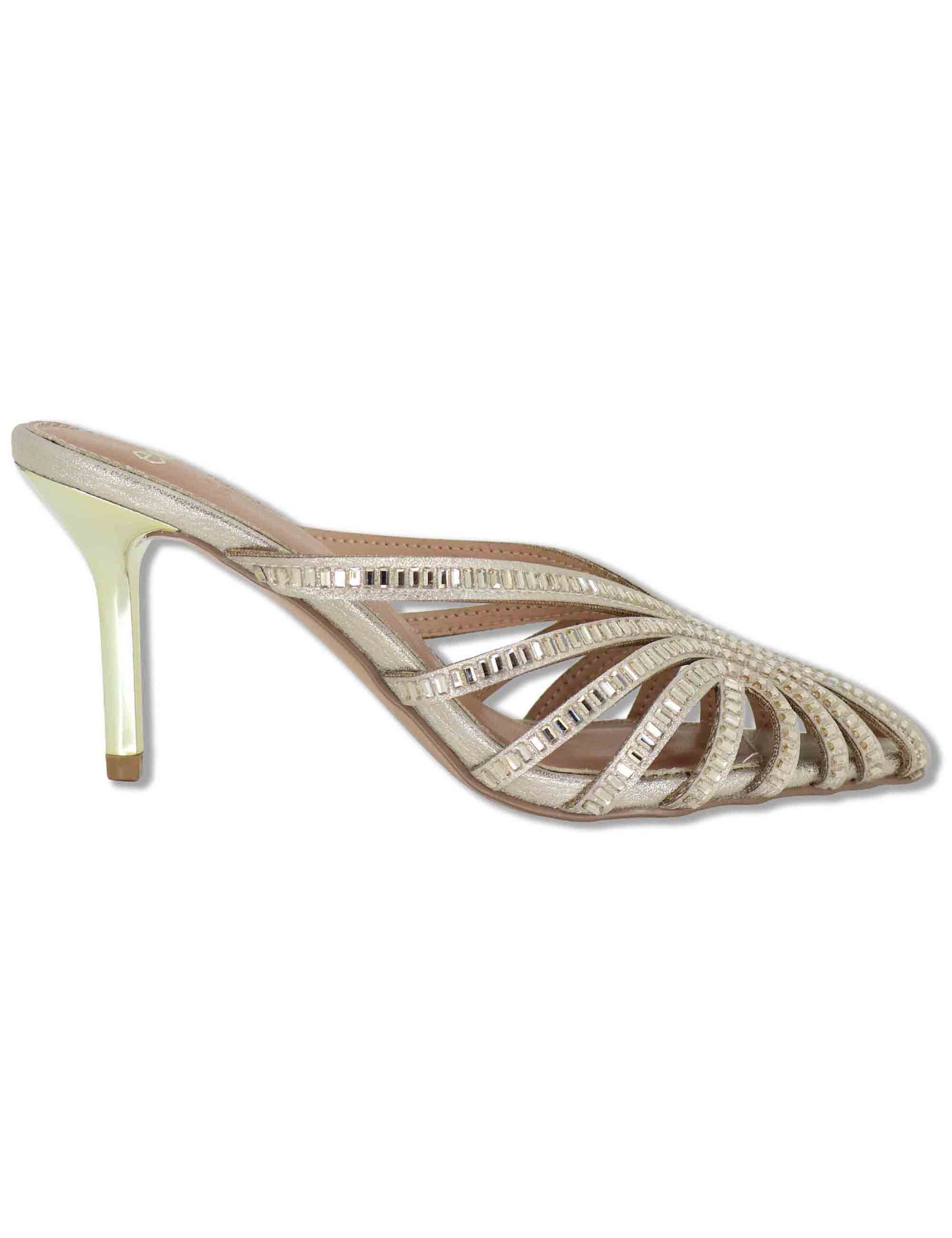 Sandali donna in tessuto e strass oro con tacco alto oro SUSANA-566 5138-04 Exe 