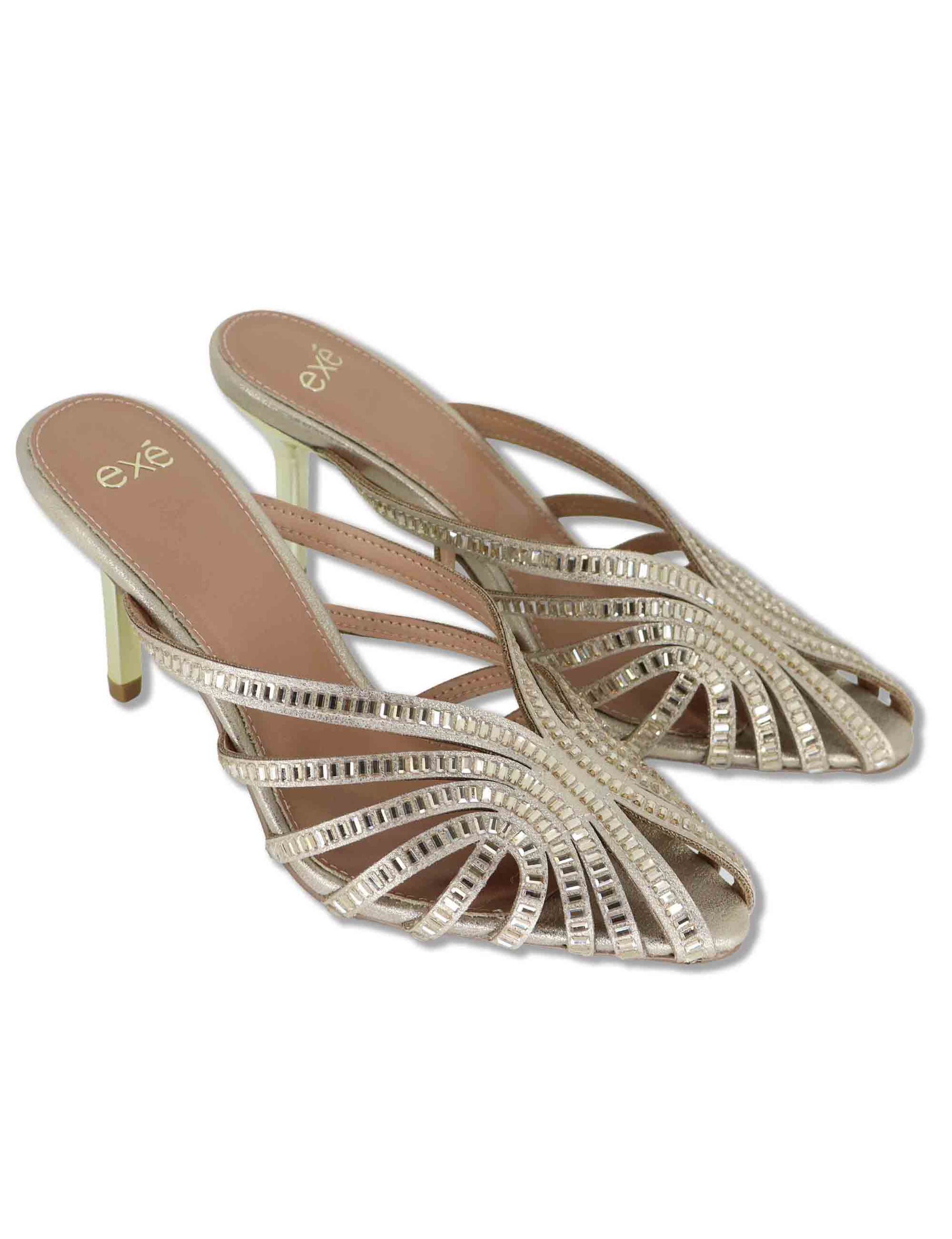 Sandali donna in tessuto e strass oro con tacco alto oro SUSANA-566 5138-04 Exe 