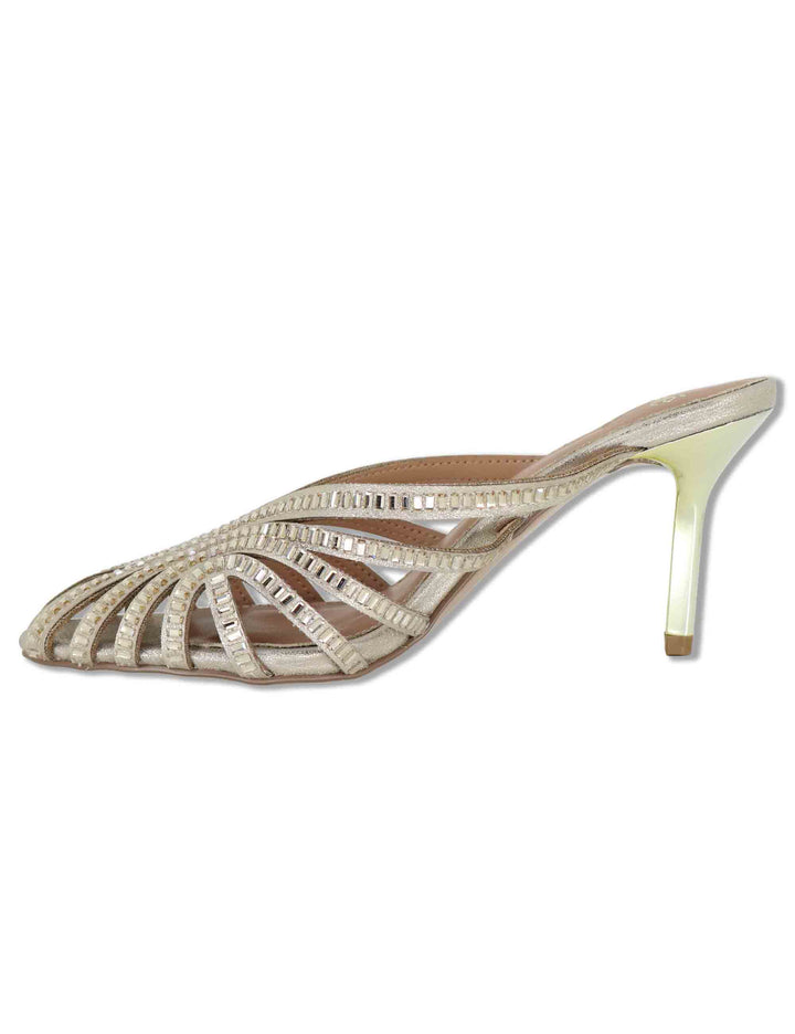 Sandali donna in tessuto e strass oro con tacco alto oro SUSANA-566 5138-04 Exe 