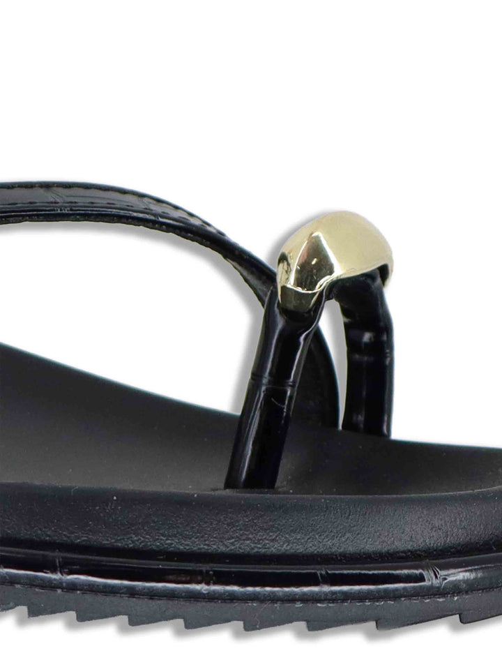 Sandali donna infradito basso in eco pelle nera con anello e bracciale W427A324 1024 Exe 