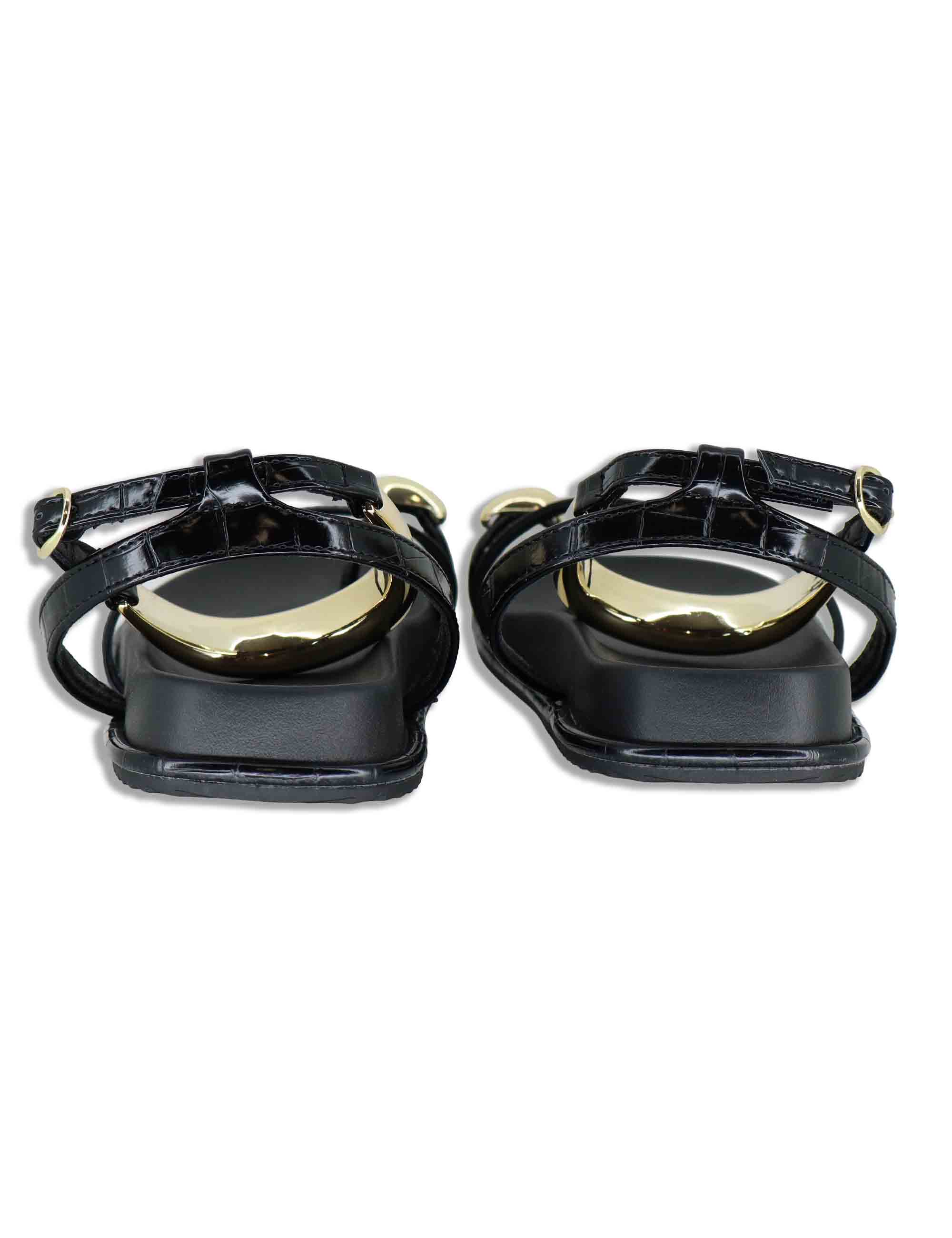 Sandali donna infradito basso in eco pelle nera con anello e bracciale W427A324 1024 Exe 