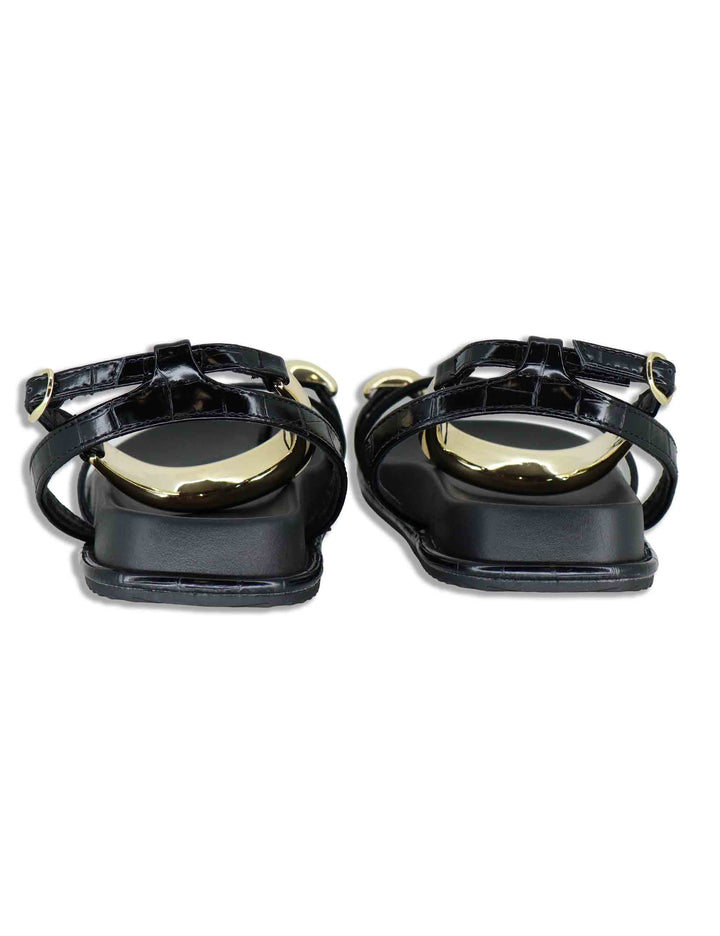 Sandali donna infradito basso in eco pelle nera con anello e bracciale W427A324 1024 Exe 