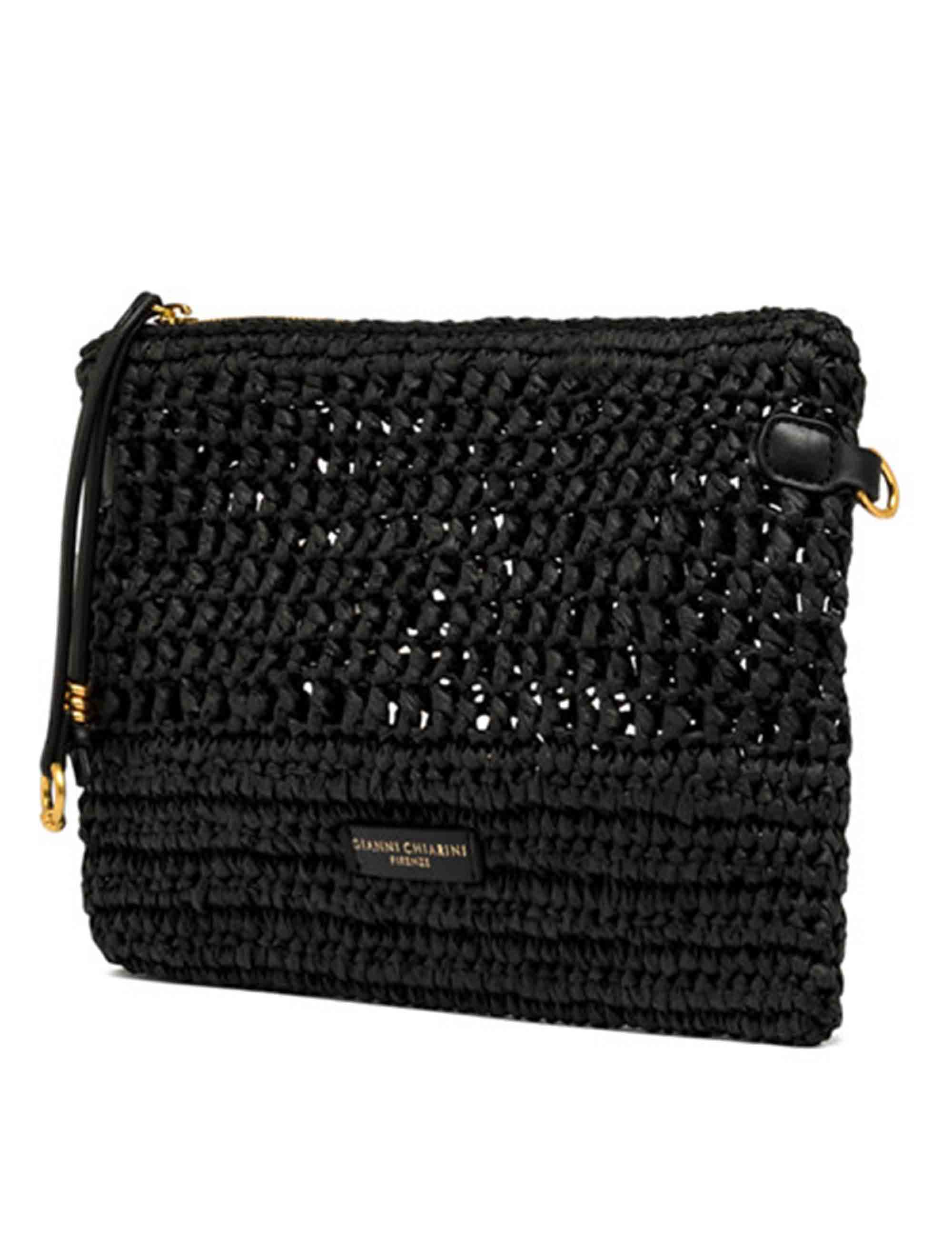 Borse donna Nefeli in rafia nera con tracolla in pelle in tono removibile BS11950 COMM STR-CRCH 001 Gianni Chiarini 