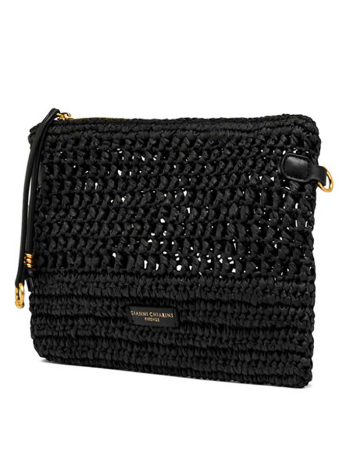 Borse donna Nefeli in rafia nera con tracolla in pelle in tono removibile BS11950 COMM STR-CRCH 001 Gianni Chiarini 