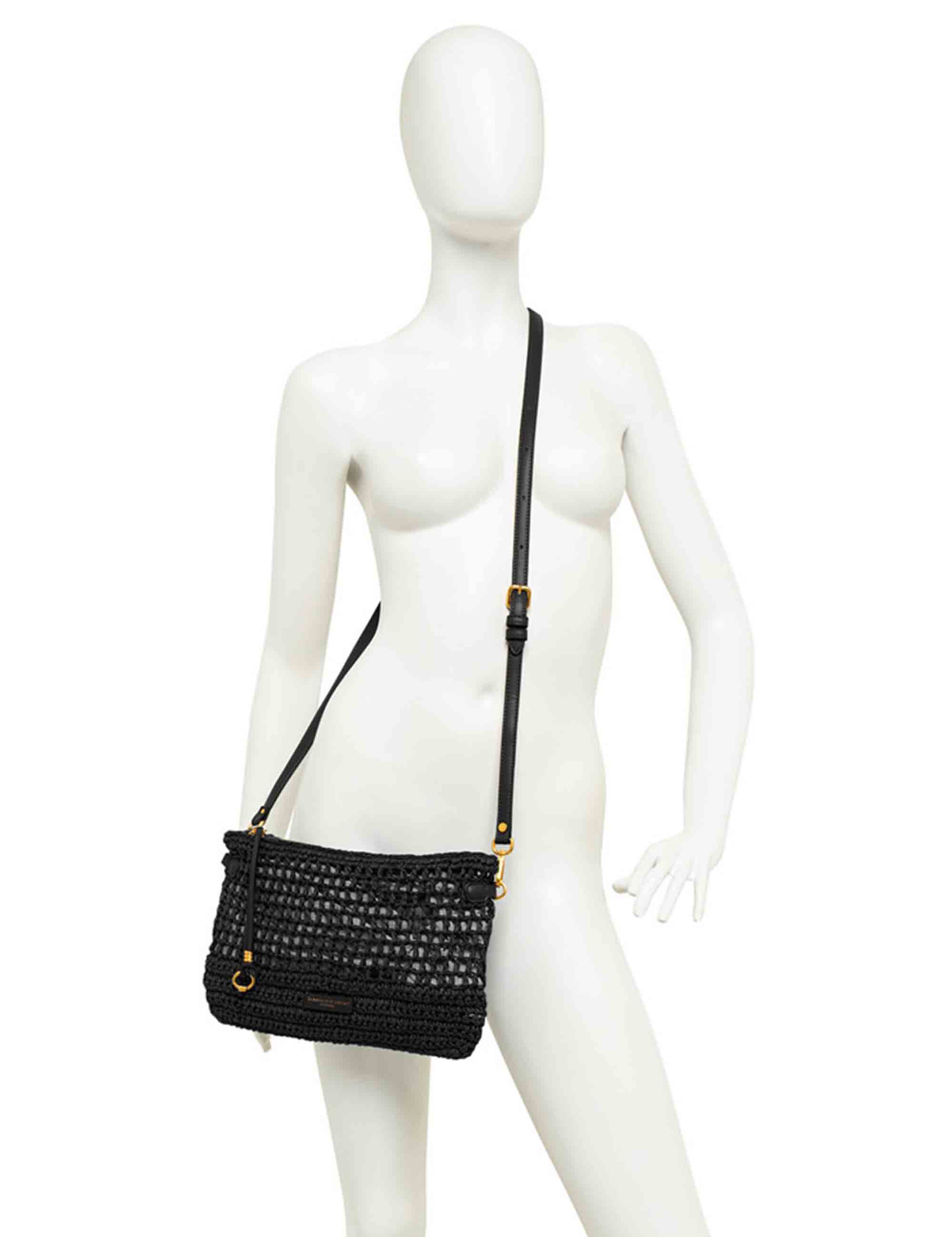 Borse donna Nefeli in rafia nera con tracolla in pelle in tono removibile BS11950 COMM STR-CRCH 001 Gianni Chiarini 