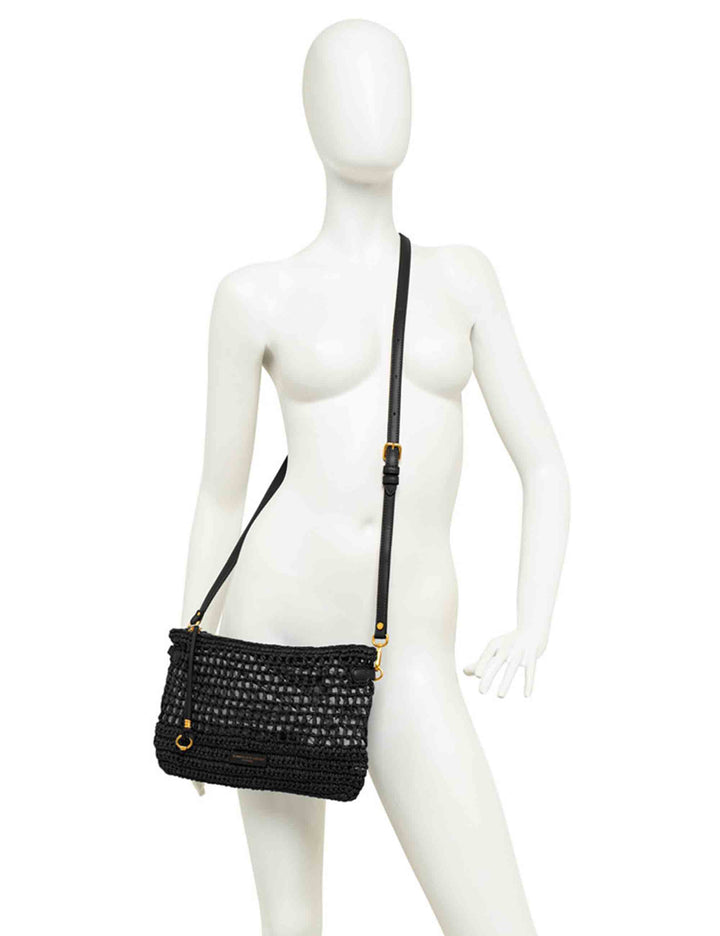 Borse donna Nefeli in rafia nera con tracolla in pelle in tono removibile BS11950 COMM STR-CRCH 001 Gianni Chiarini 