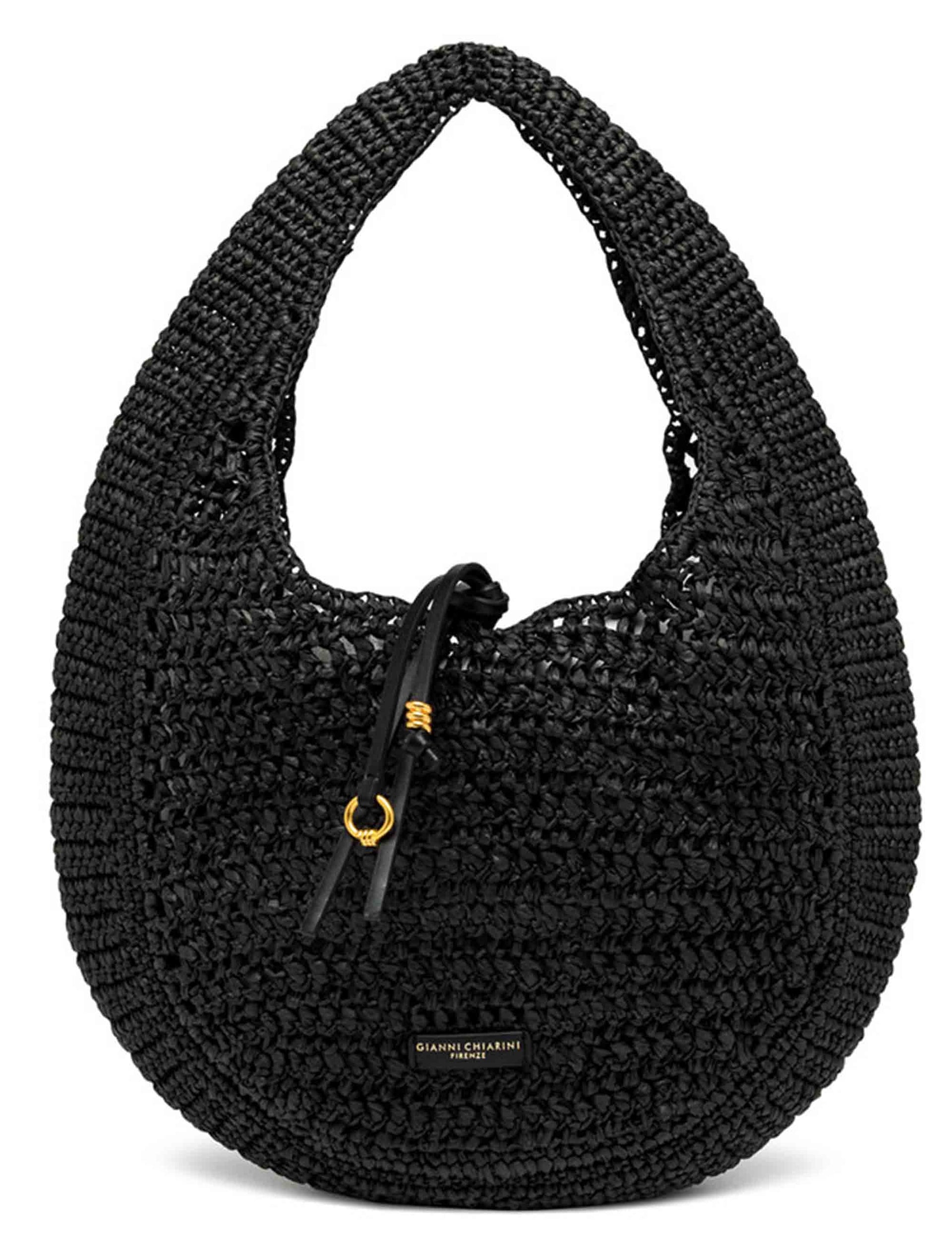 Borse donna Nefeli monospalla in paglia nera con chiusura cordoncino BS11954 COMM STR-CRCH 001 Gianni Chiarini 