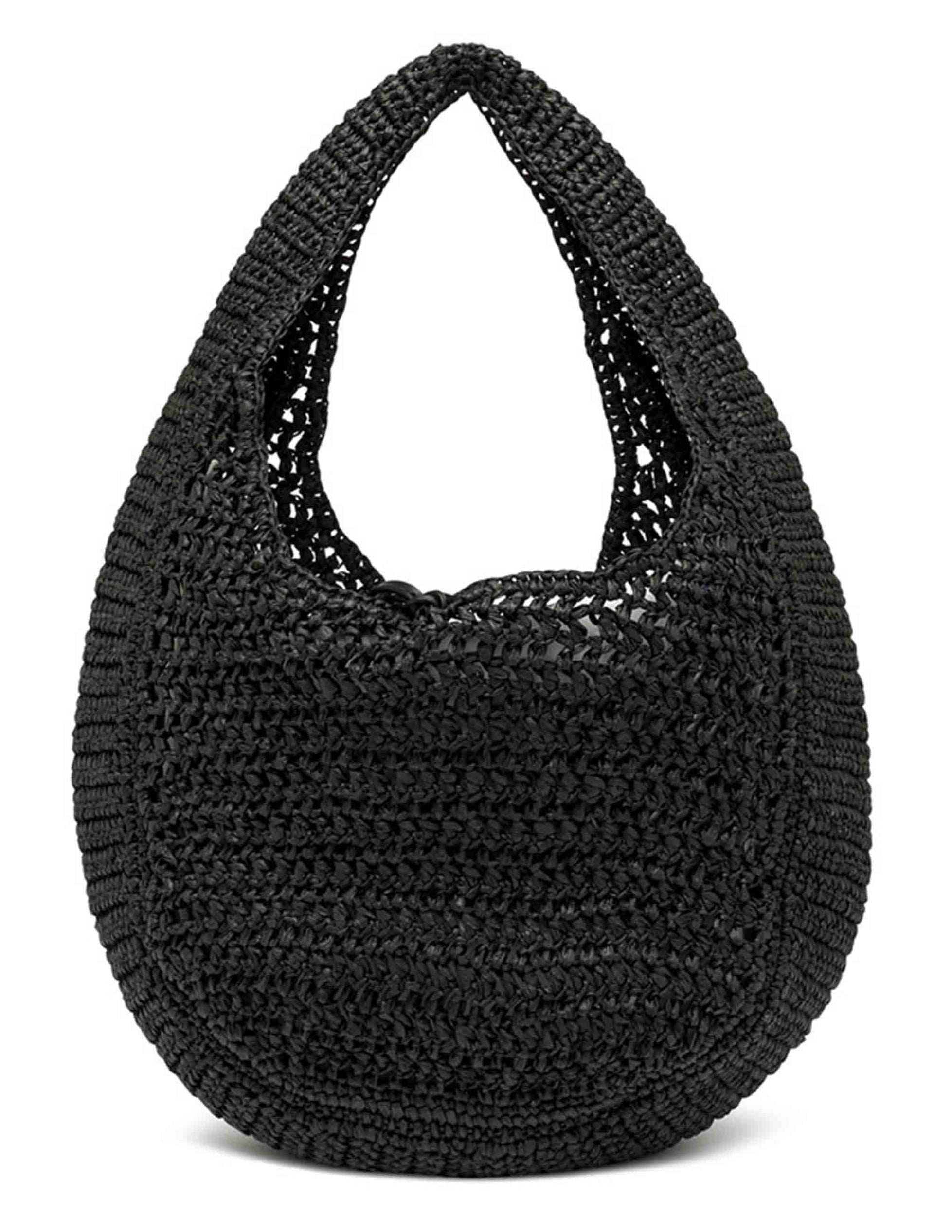 Borse donna Nefeli monospalla in paglia nera con chiusura cordoncino BS11954 COMM STR-CRCH 001 Gianni Chiarini 