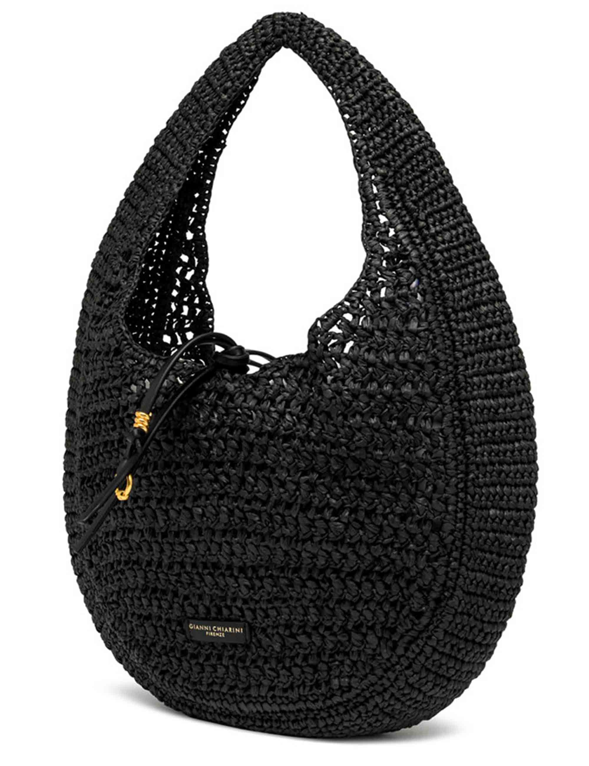 Borse donna Nefeli monospalla in paglia nera con chiusura cordoncino BS11954 COMM STR-CRCH 001 Gianni Chiarini 
