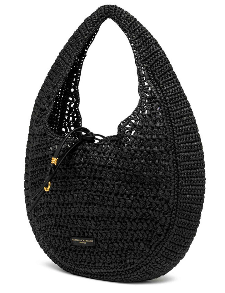 Borse donna Nefeli monospalla in paglia nera con chiusura cordoncino BS11954 COMM STR-CRCH 001 Gianni Chiarini 