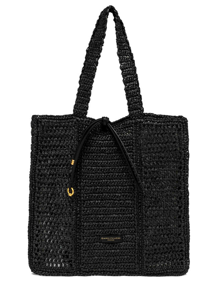 Borse Shopper donna Nefili in paglia nera con manico e chiusura in pelle BS11955 COMM STR-CRCH 001 Gianni Chiarini 