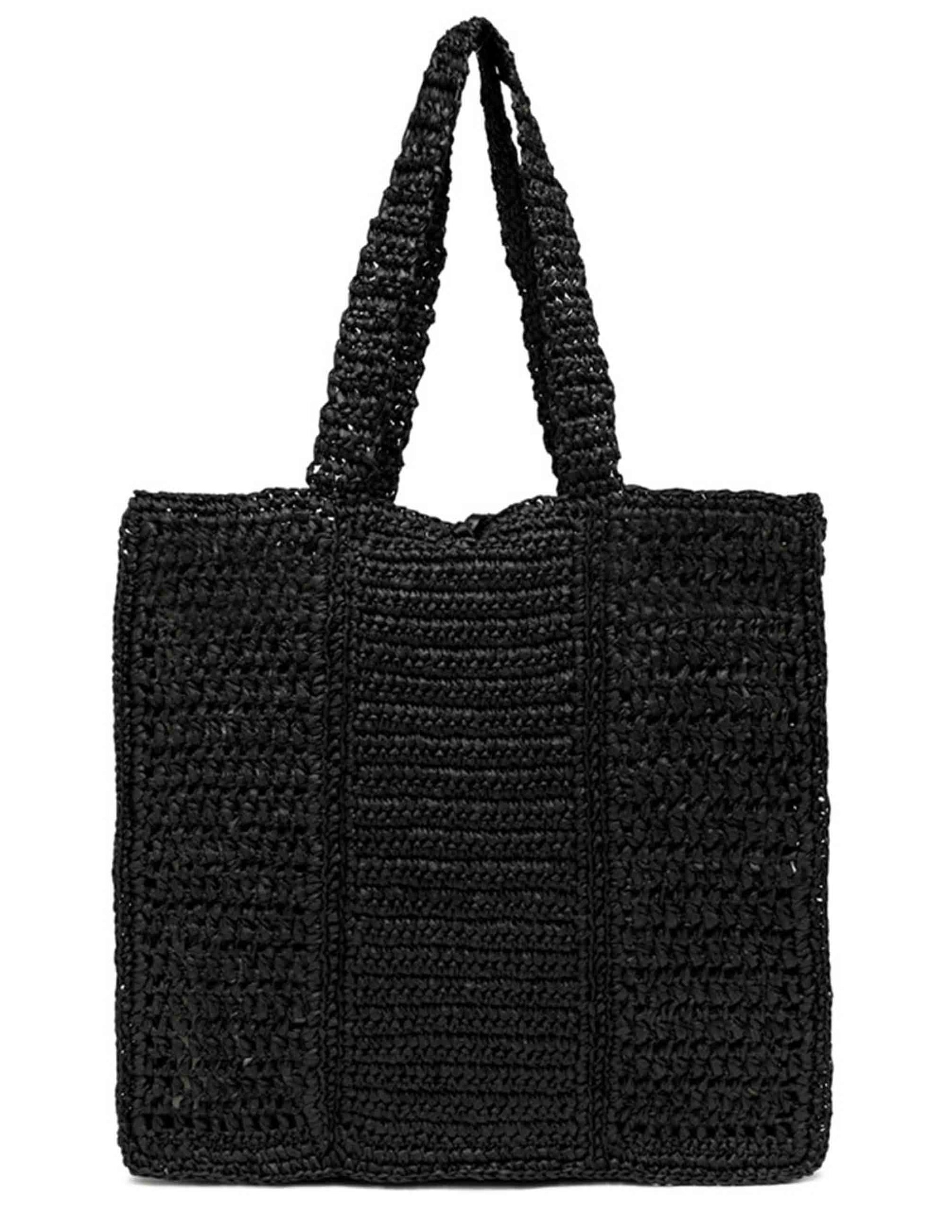 Borse Shopper donna Nefili in paglia nera con manico e chiusura in pelle BS11955 COMM STR-CRCH 001 Gianni Chiarini 
