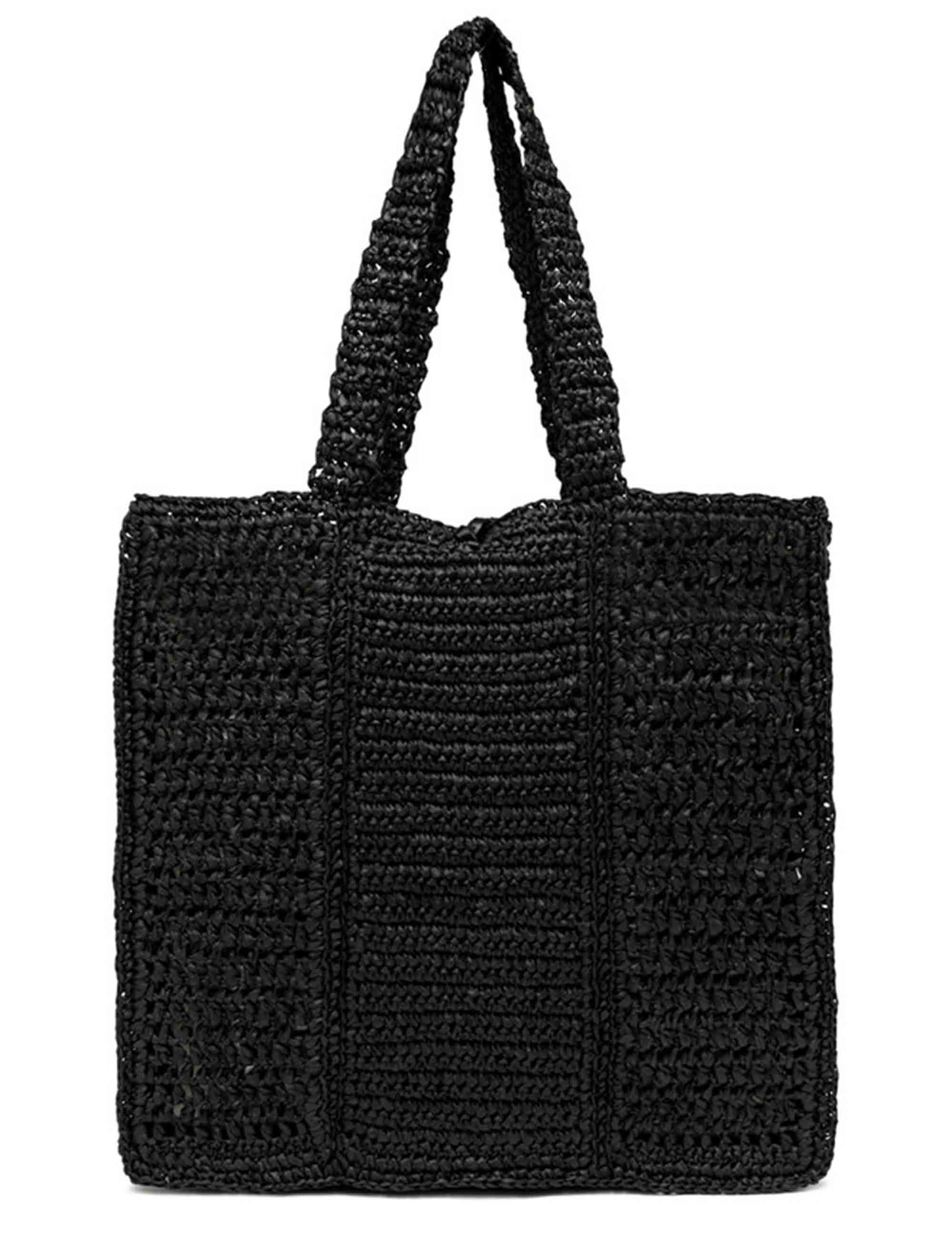 Borse Shopper donna Nefili in paglia nera con manico e chiusura in pelle BS11955 COMM STR-CRCH 001 Gianni Chiarini 