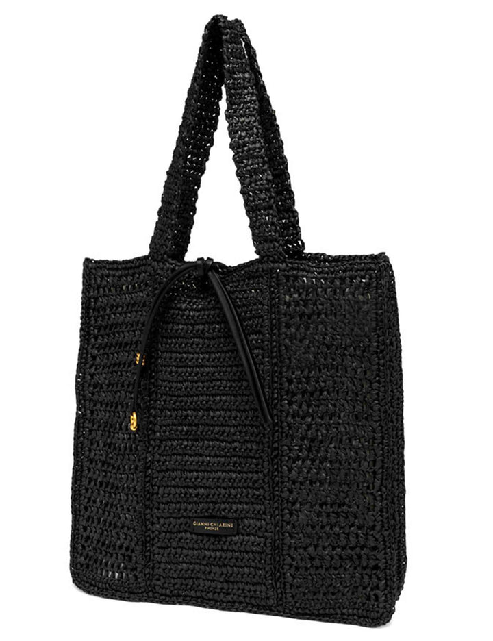Borse Shopper donna Nefili in paglia nera con manico e chiusura in pelle BS11955 COMM STR-CRCH 001 Gianni Chiarini 
