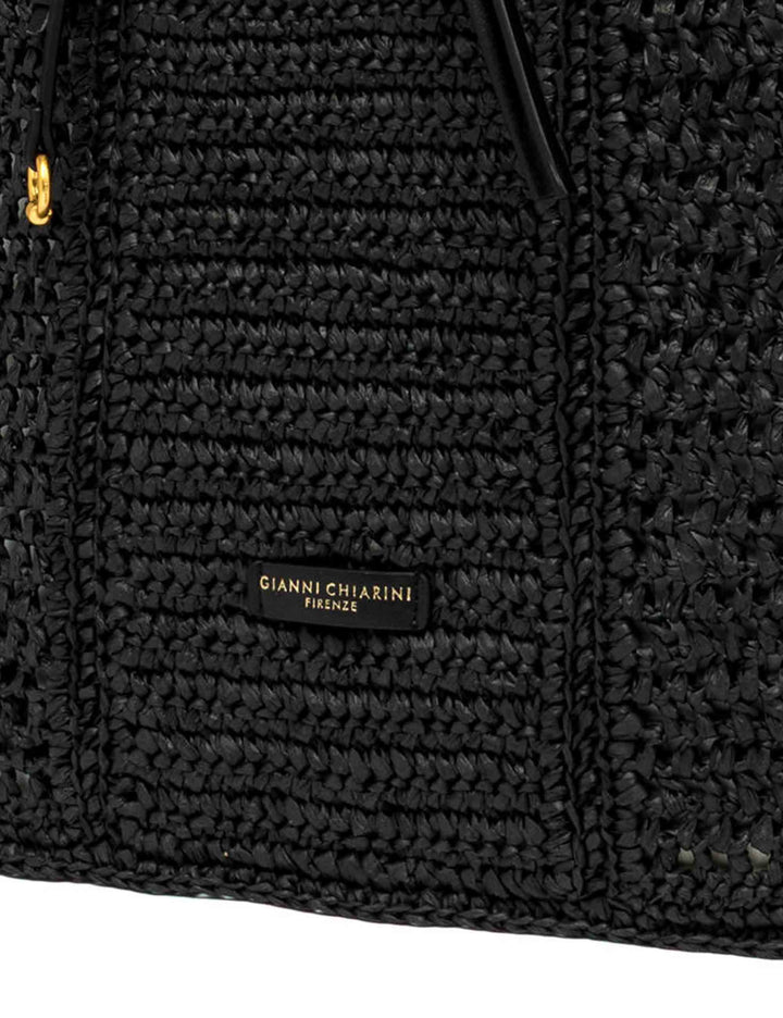 Borse Shopper donna Nefili in paglia nera con manico e chiusura in pelle BS11955 COMM STR-CRCH 001 Gianni Chiarini 