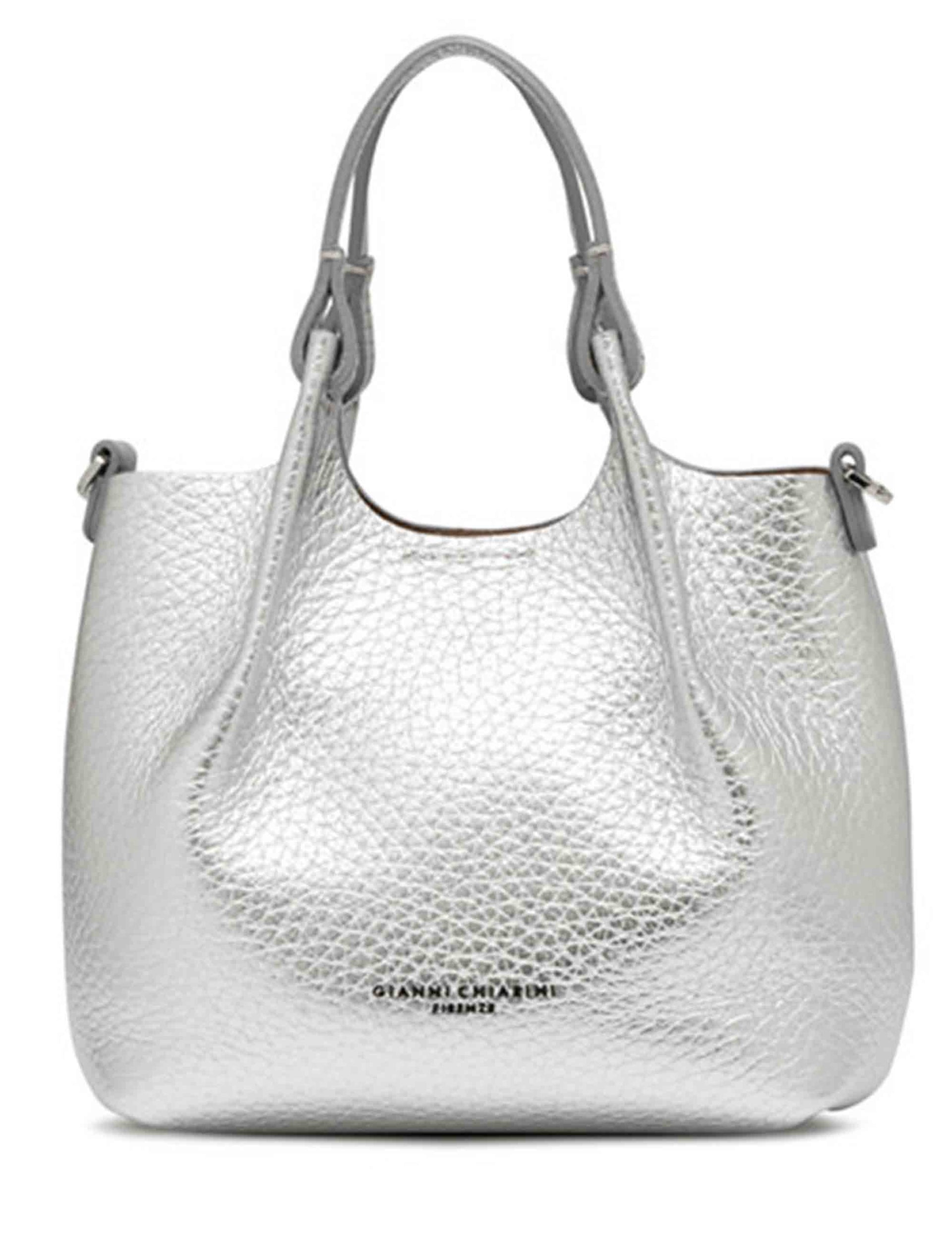 Borse donna Dua in pelle laminato argento con doppio manico e tracolla BS9718 RNGDBL T.U. 14369 Gianni Chiarini 