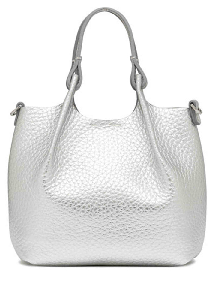 Borse donna Dua in pelle laminato argento con doppio manico e tracolla BS9718 RNGDBL T.U. 14369 Gianni Chiarini 