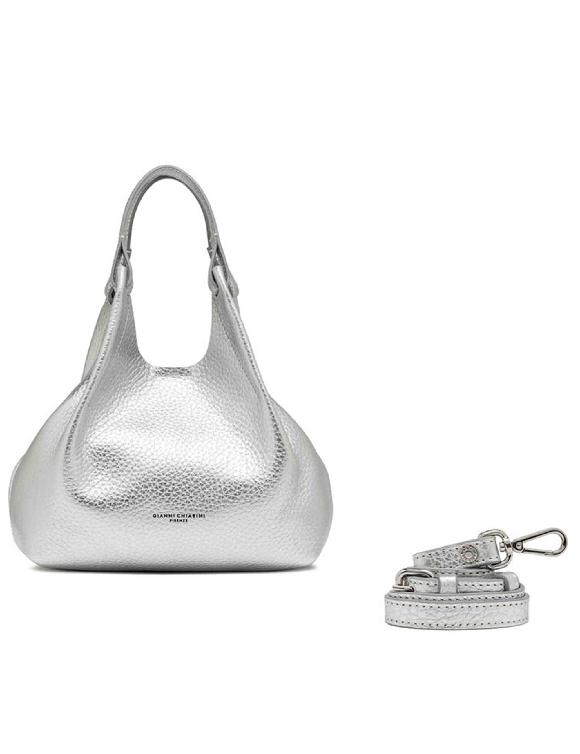 Borse donna Dua in pelle laminata argento con doppi manici e tracolla BS9719 RNGDBL T.U. 14369 Gianni Chiarini 