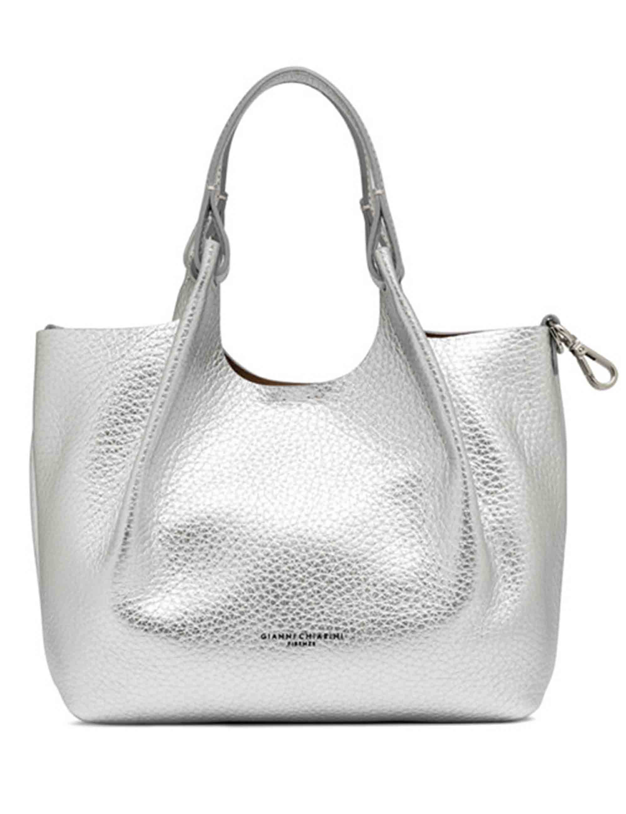 Borse donna Dua in pelle laminata argento con doppi manici e tracolla BS9719 RNGDBL T.U. 14369 Gianni Chiarini 