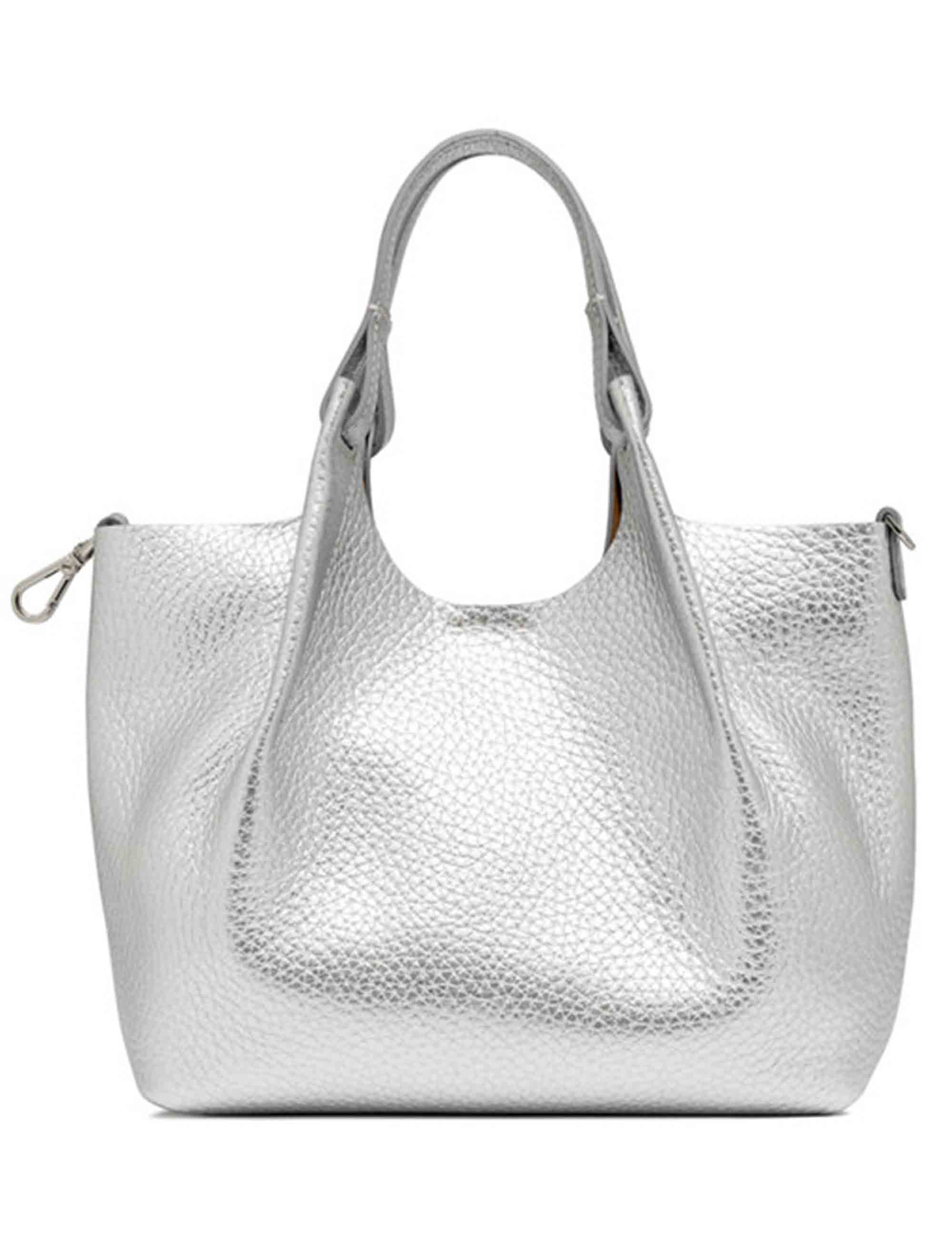 Borse donna Dua in pelle laminata argento con doppi manici e tracolla BS9719 RNGDBL T.U. 14369 Gianni Chiarini 