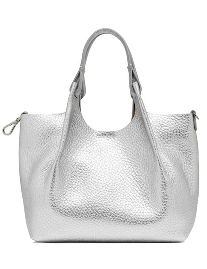 Borse donna Dua in pelle laminata argento con doppi manici e tracolla BS9719 RNGDBL T.U. 14369 Gianni Chiarini 