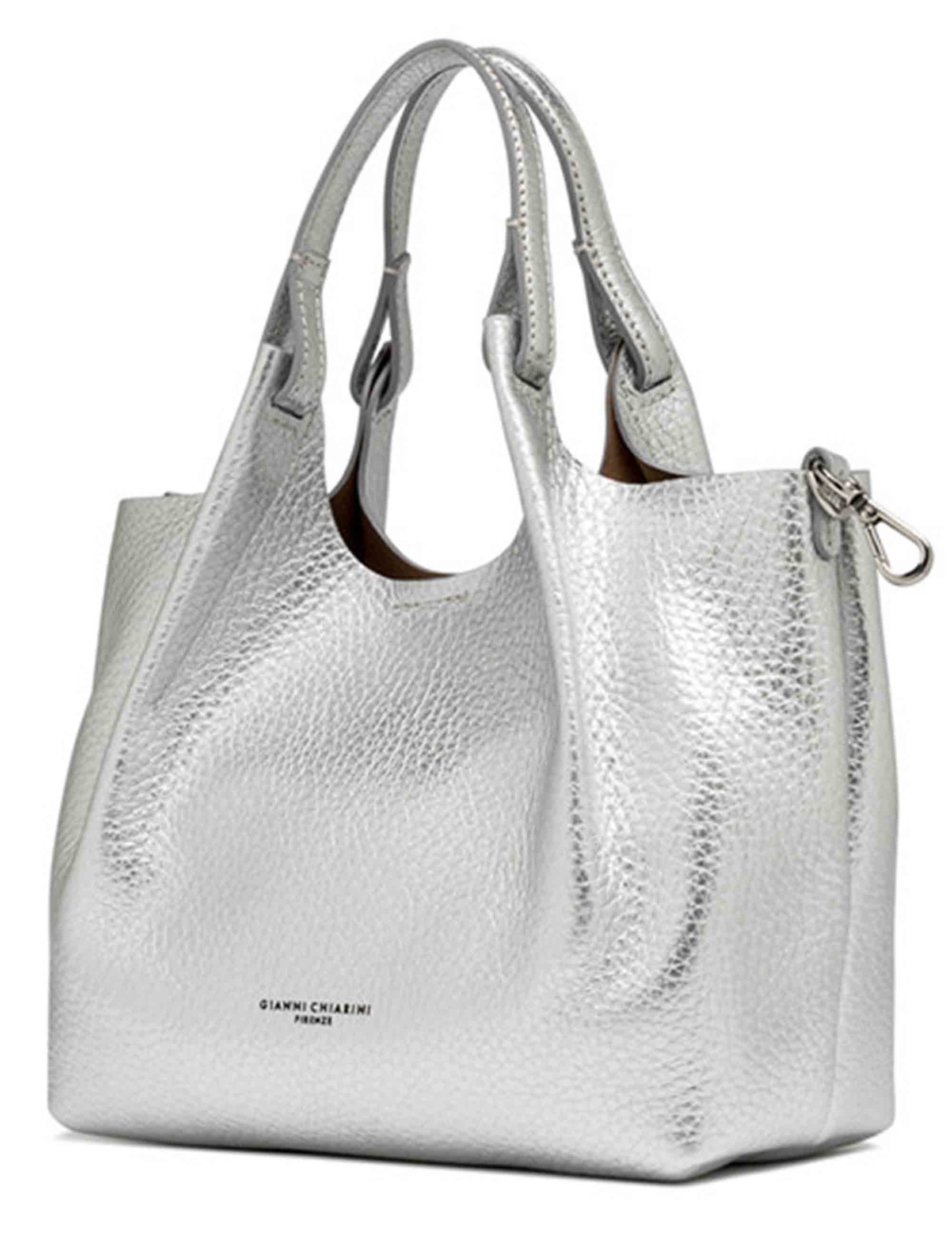 Borse donna Dua in pelle laminata argento con doppi manici e tracolla BS9719 RNGDBL T.U. 14369 Gianni Chiarini 