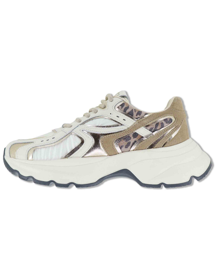 Sneakers donna Chunky in pelle e tessuto coff white on inserti a contrasto DALIA 12 Gio + 