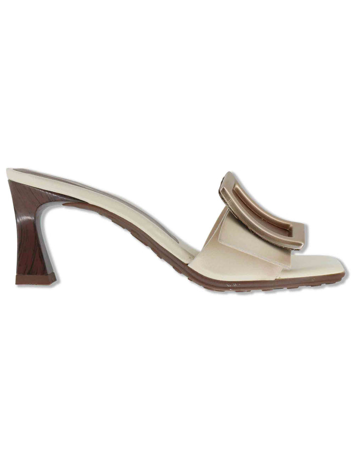 Sandali donna in pelle off white con fibbia brunita e tacco alto BHV264853 BUTTER Hispanitas 