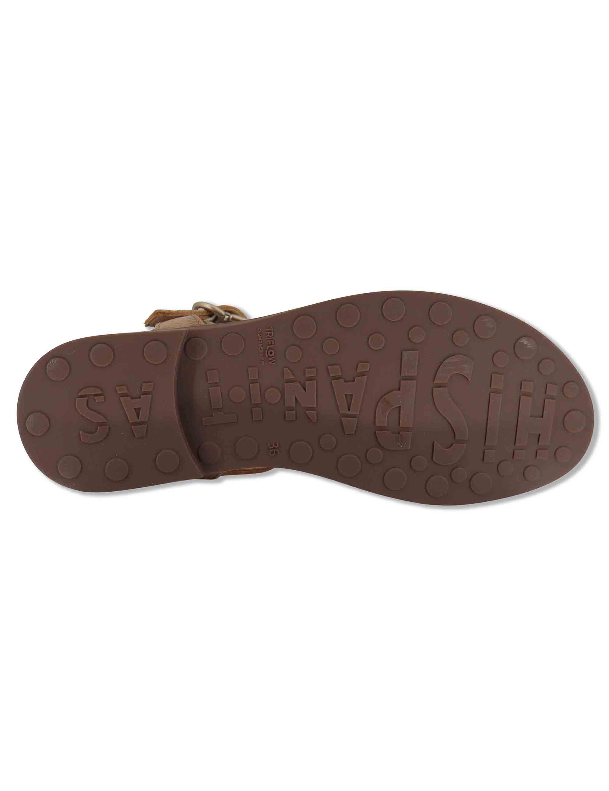 Sandali flat donna in pelle cuoio con cinturino e accessorio brunito HV264765 CUOIO Hispanitas 