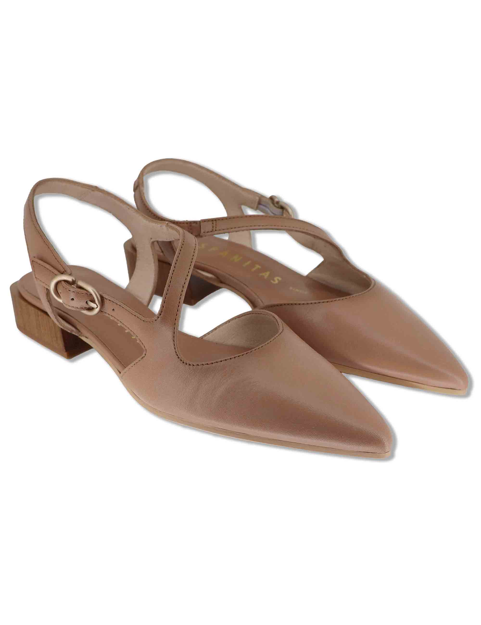 Decollete slingback donna in pelle cuoio con doppi cinturini e tacco basso HV264773 ALMOND Hispanitas 