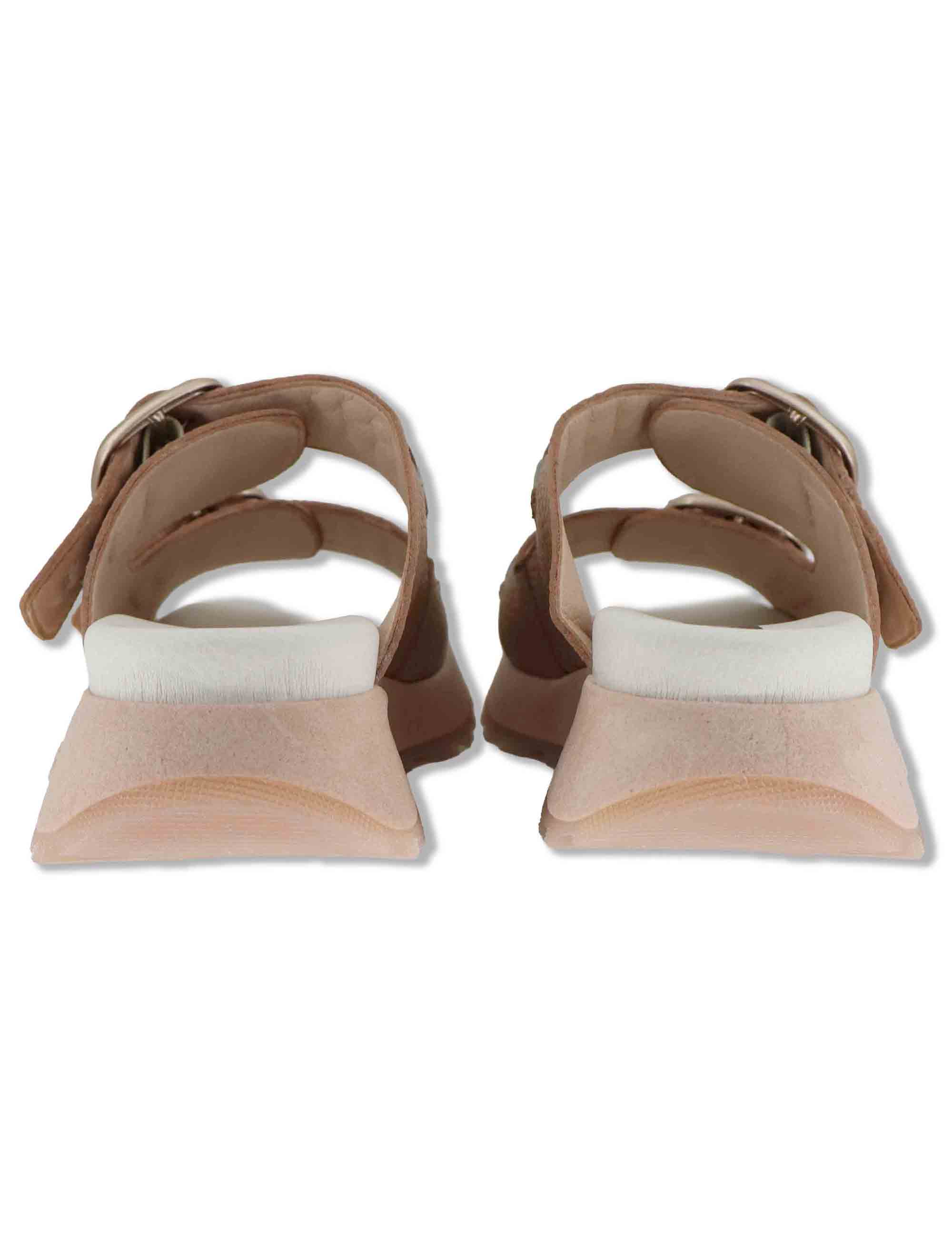 Sandali donna in pelle taupe con doppia fascia e suola running HV264783 ALMOND Hispanitas 