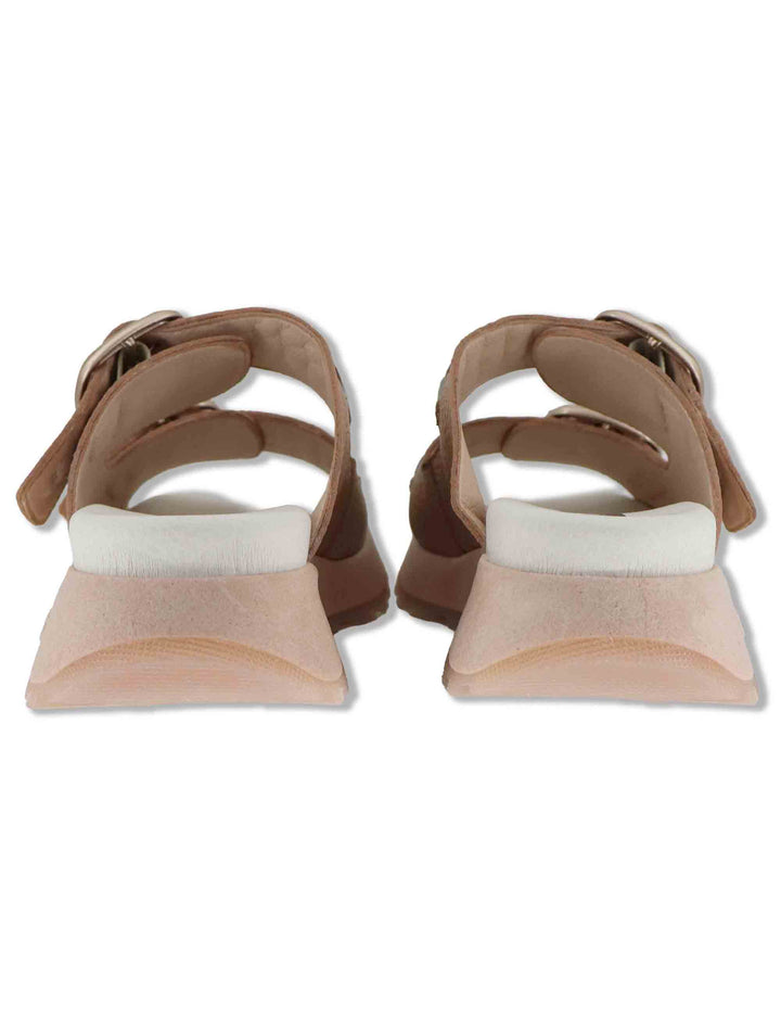 Sandali donna in pelle taupe con doppia fascia e suola running HV264783 ALMOND Hispanitas 