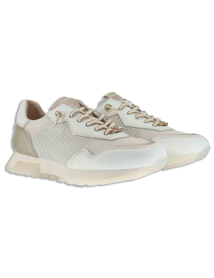 Sneakers donna in pelle e tessuto off white con riporti in pelle platino HV264825 PANNA Hispanitas 