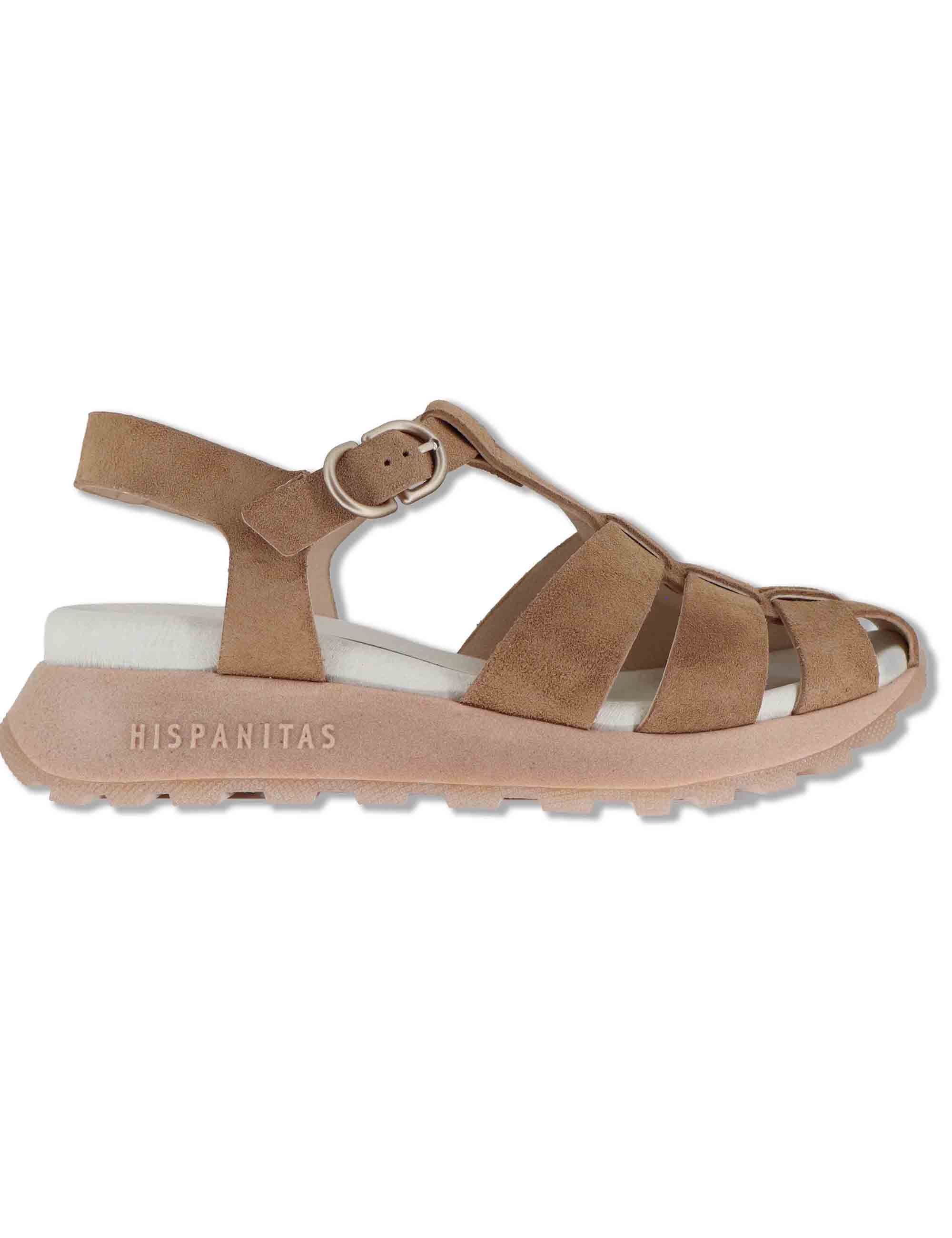 Sandali donna in camoscio cuoio con fasce cinturino e suola running HV264848 ALMOND Hispanitas 