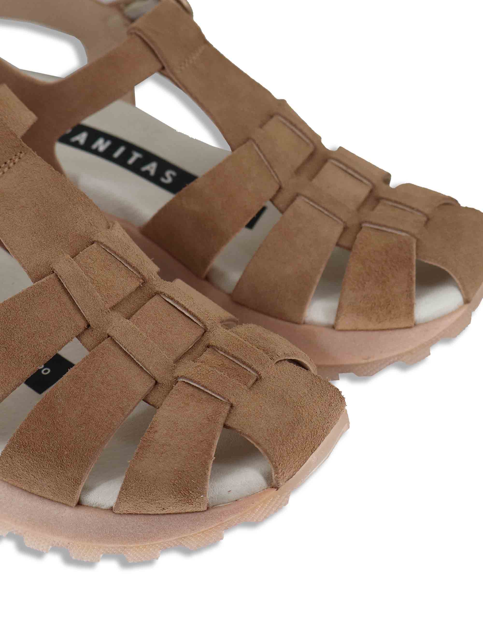 Sandali donna in camoscio cuoio con fasce cinturino e suola running HV264848 ALMOND Hispanitas 