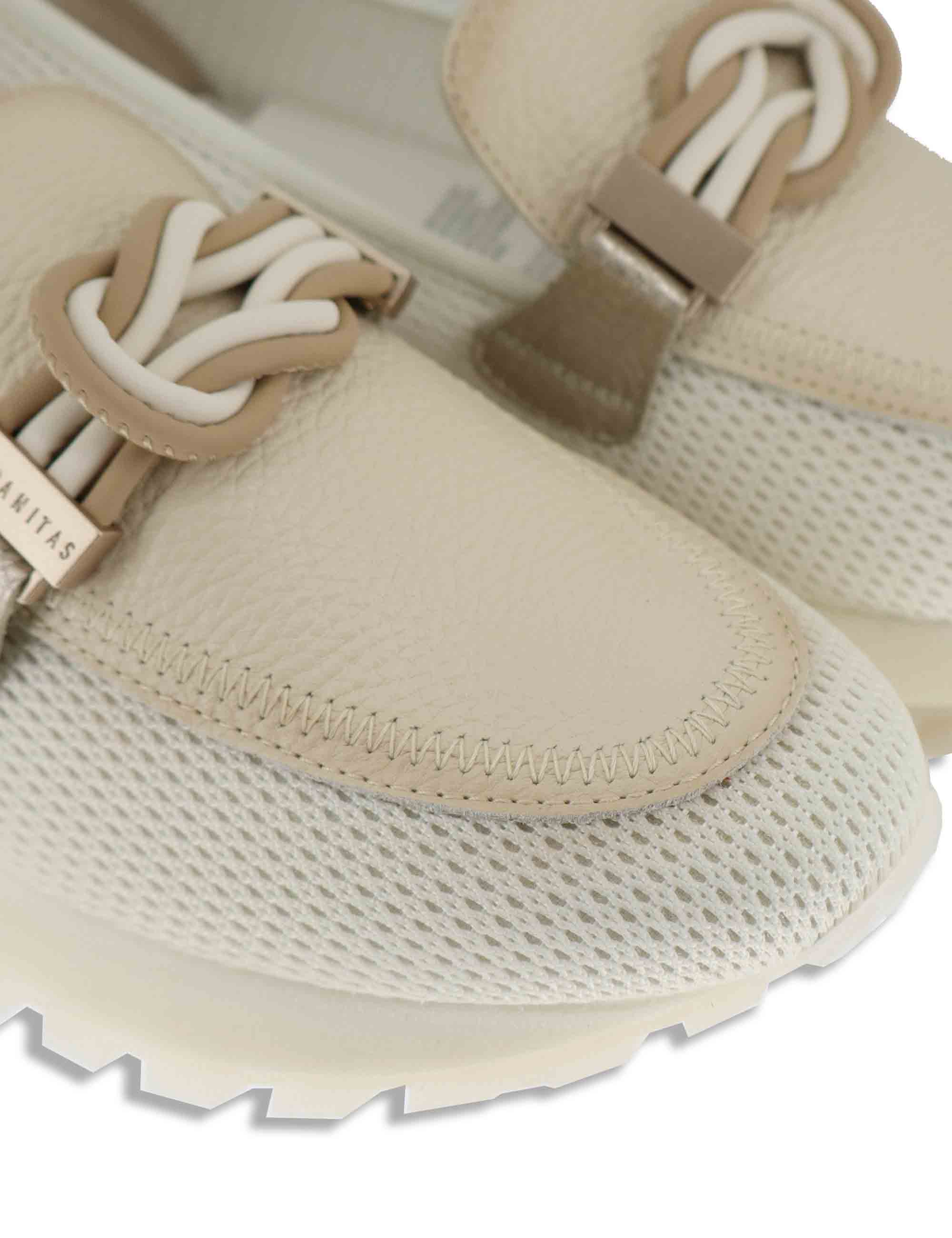 Mocassini donna in tessuto e pelle off white con suola running HV264857 PANNA Hispanitas 