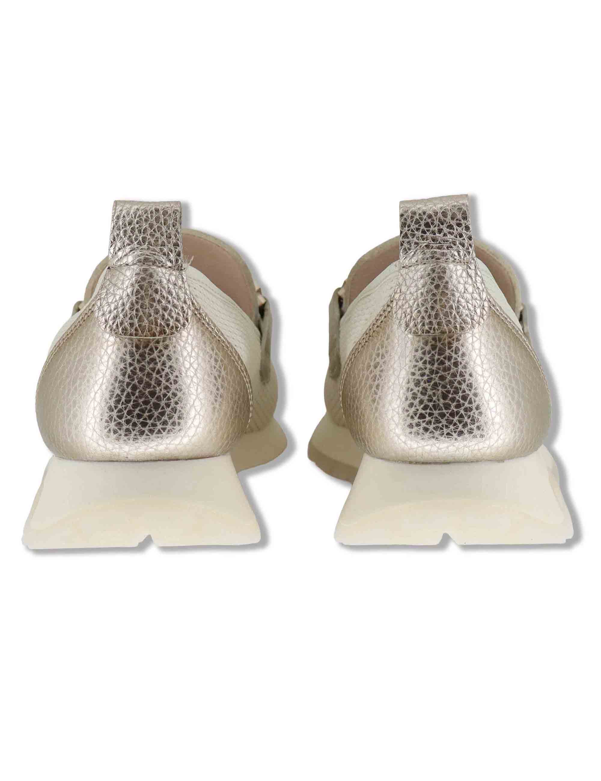 Mocassini donna in tessuto e pelle off white con suola running HV264857 PANNA Hispanitas 