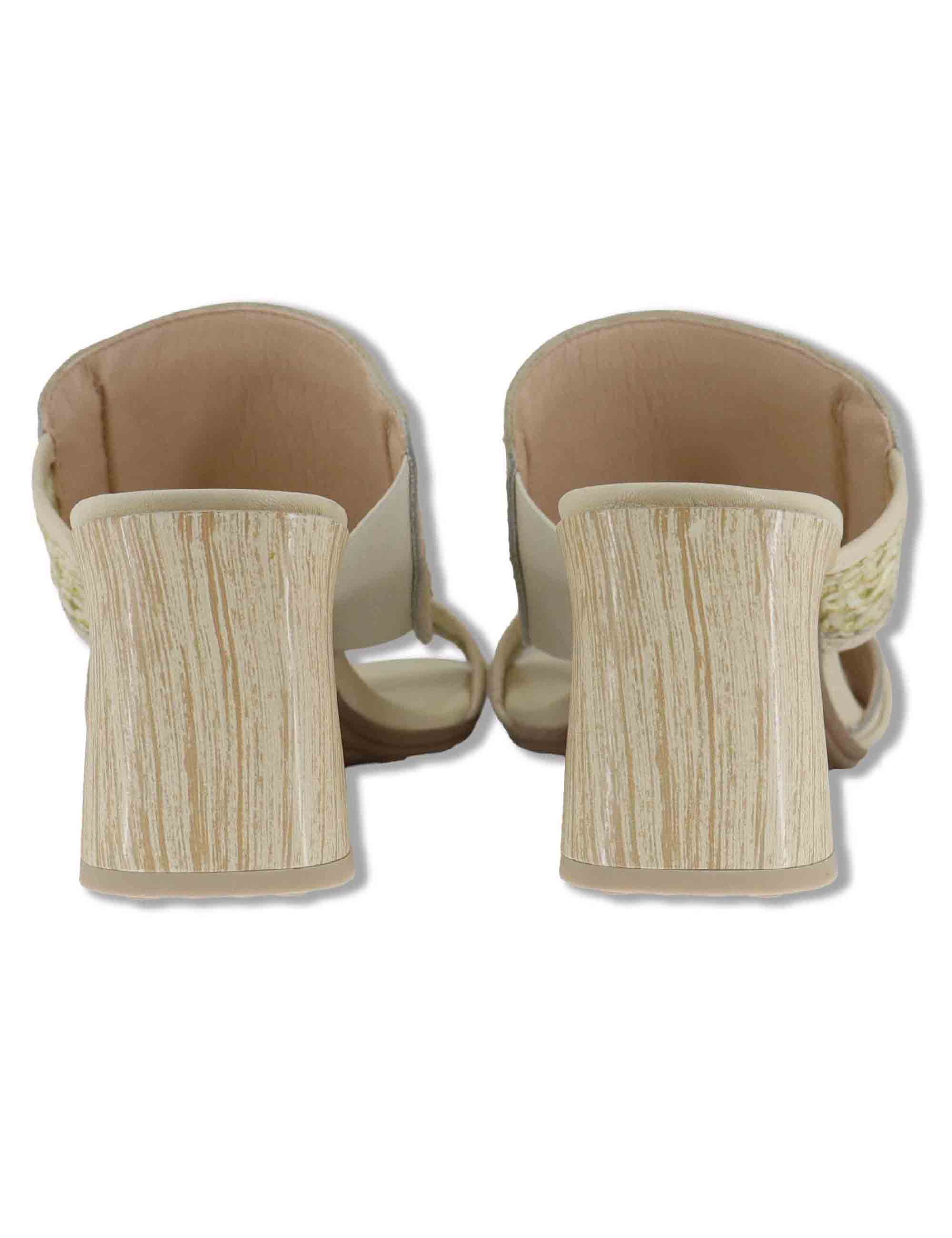 Sandali donna in pelle off white con doppia fascia e tacco alto RHV264747 PANNA Hispanitas 