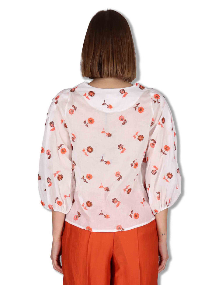 Camicie donna in cotone off white con ricami florali e maniche a 3/4 JABCM0001-F1509-1231 85 Justmine 