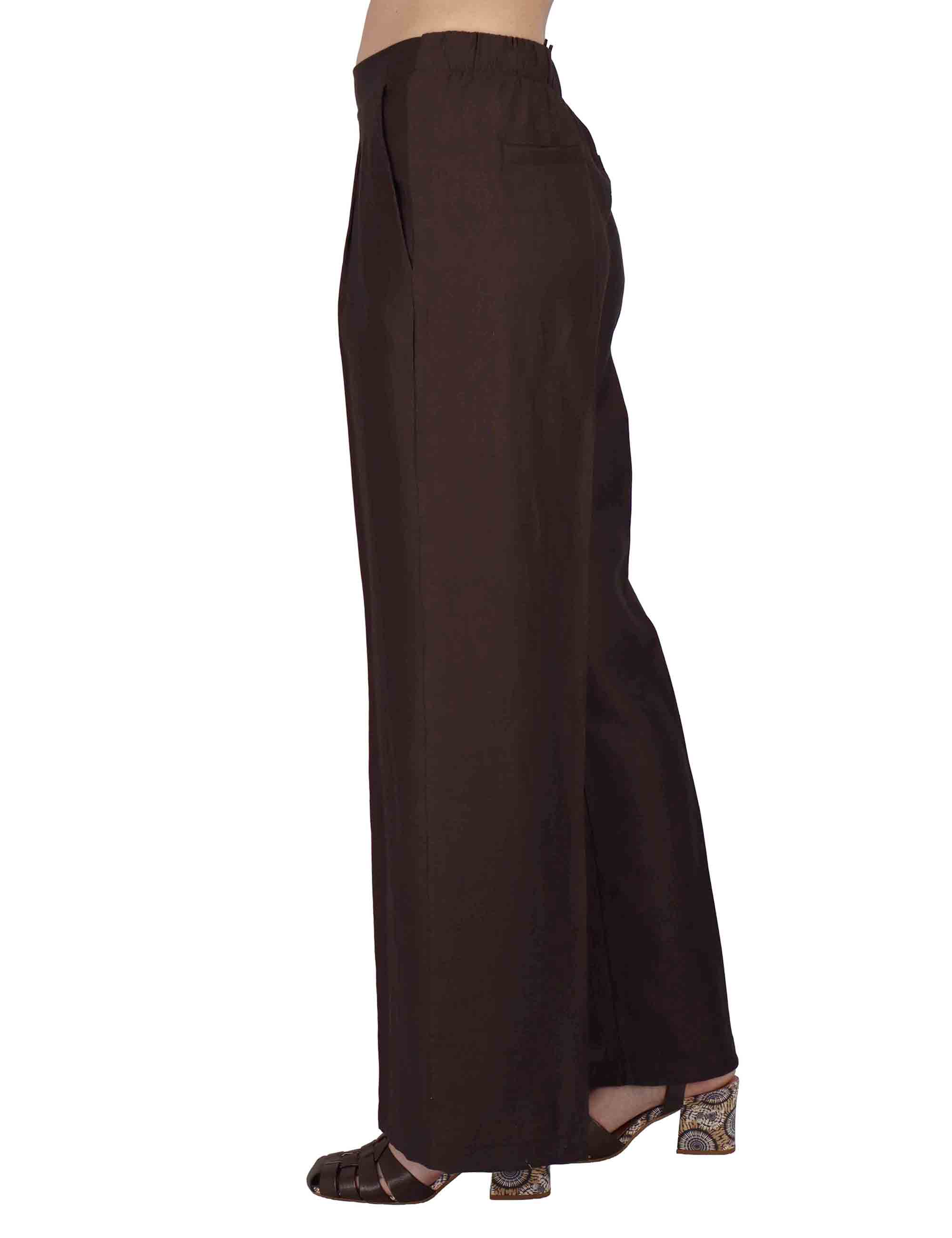 Pantaloni donna Elastic Waist Trousers in lino marrone con elastico in vita JABPN0001-F1369-1254 8140 Justmine 