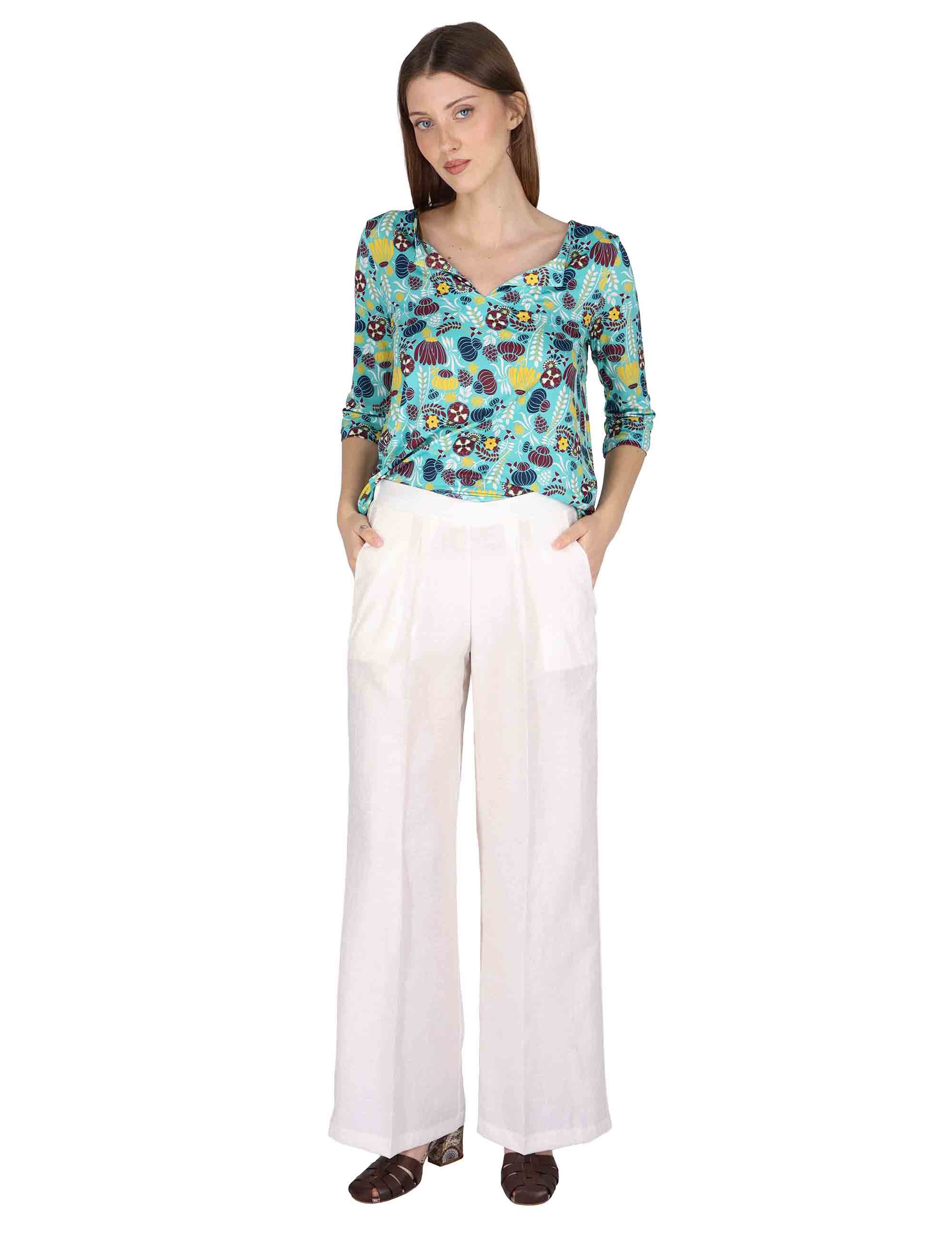 Pantaloni donna Elastic Waist Trousers in lino off white con elastico in vita JABPN0001-F1369-1254 85 Justmine 