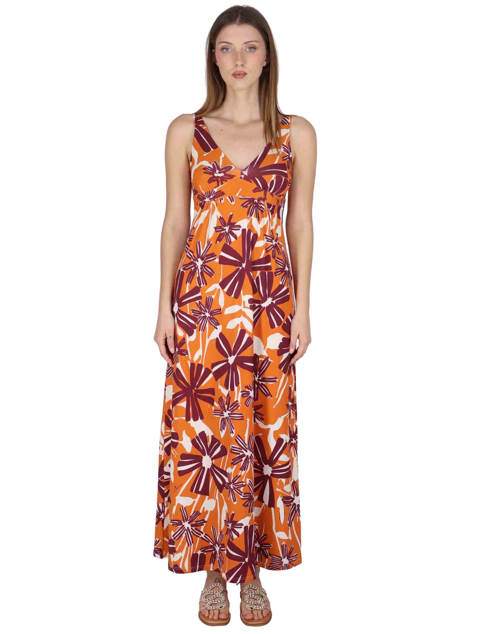 Abiti lunghi Empire donna in jersey arancione con fantasia floreale JFAAB0001-E2769-1244 2102 Justmine 