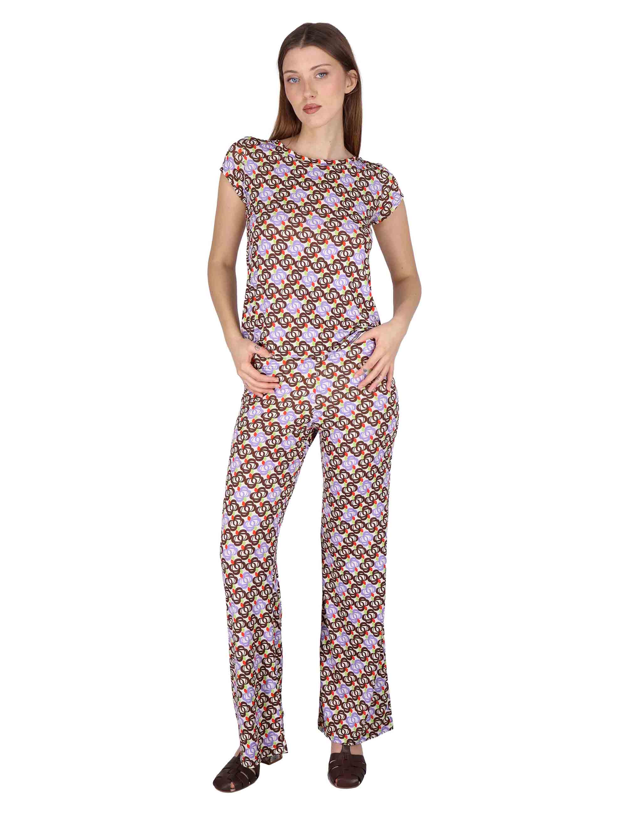 Pantaloni donna Fluid Pants in Jersey a fantasia off white con elastico in vita JFAPN0001-E2747-1246 85 Justmine 