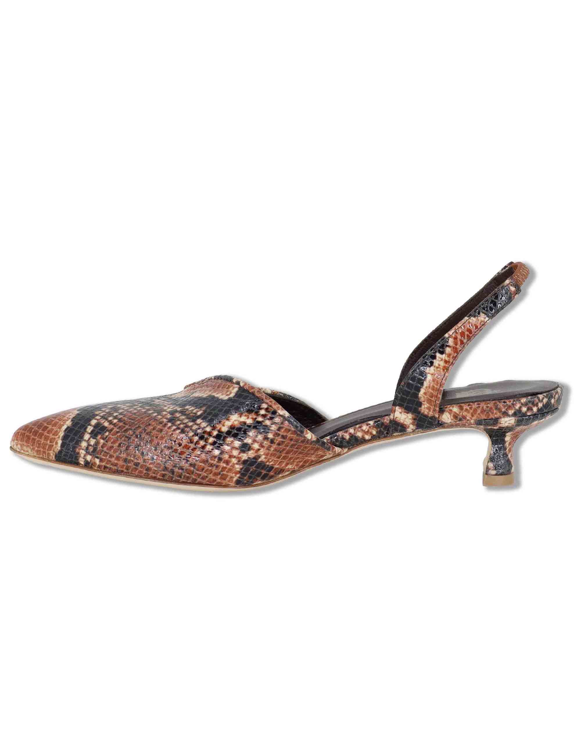 Decollete slingback donna in pelle cuoio stampata con tacco basso CH2533/RT 014 L'Arianna 