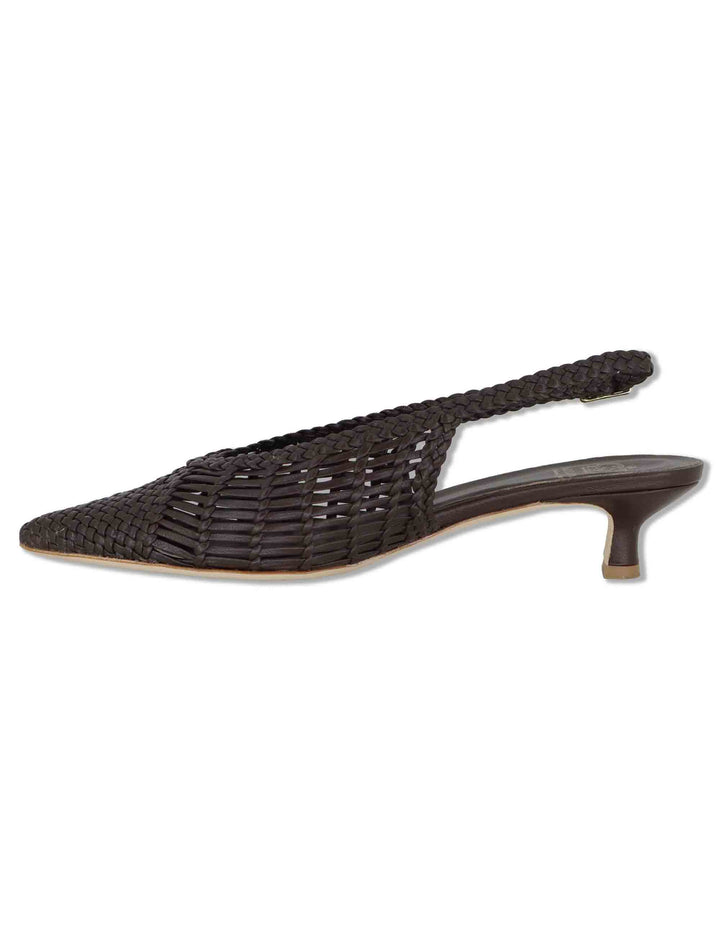 Decollete slingback donna in pelle intrecciata marrone con tacco basso e punta a punta CH2657/RT CV014 L'Arianna 