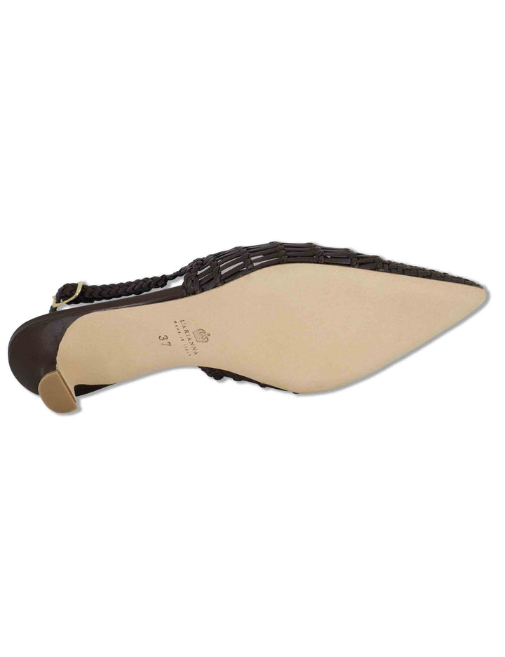 Decollete slingback donna in pelle intrecciata marrone con tacco basso e punta a punta CH2657/RT CV014 L'Arianna 